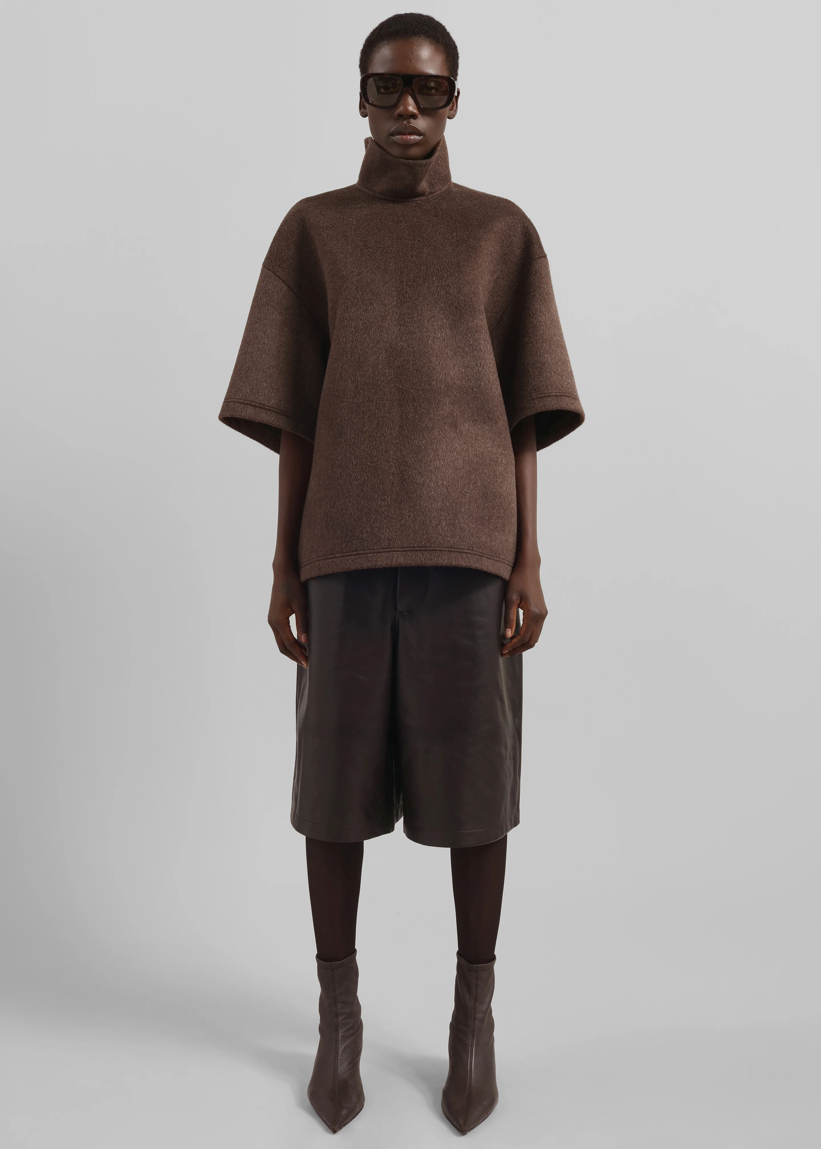 Delancey Mock Neck Wool Top - Brown Melange - Image 2