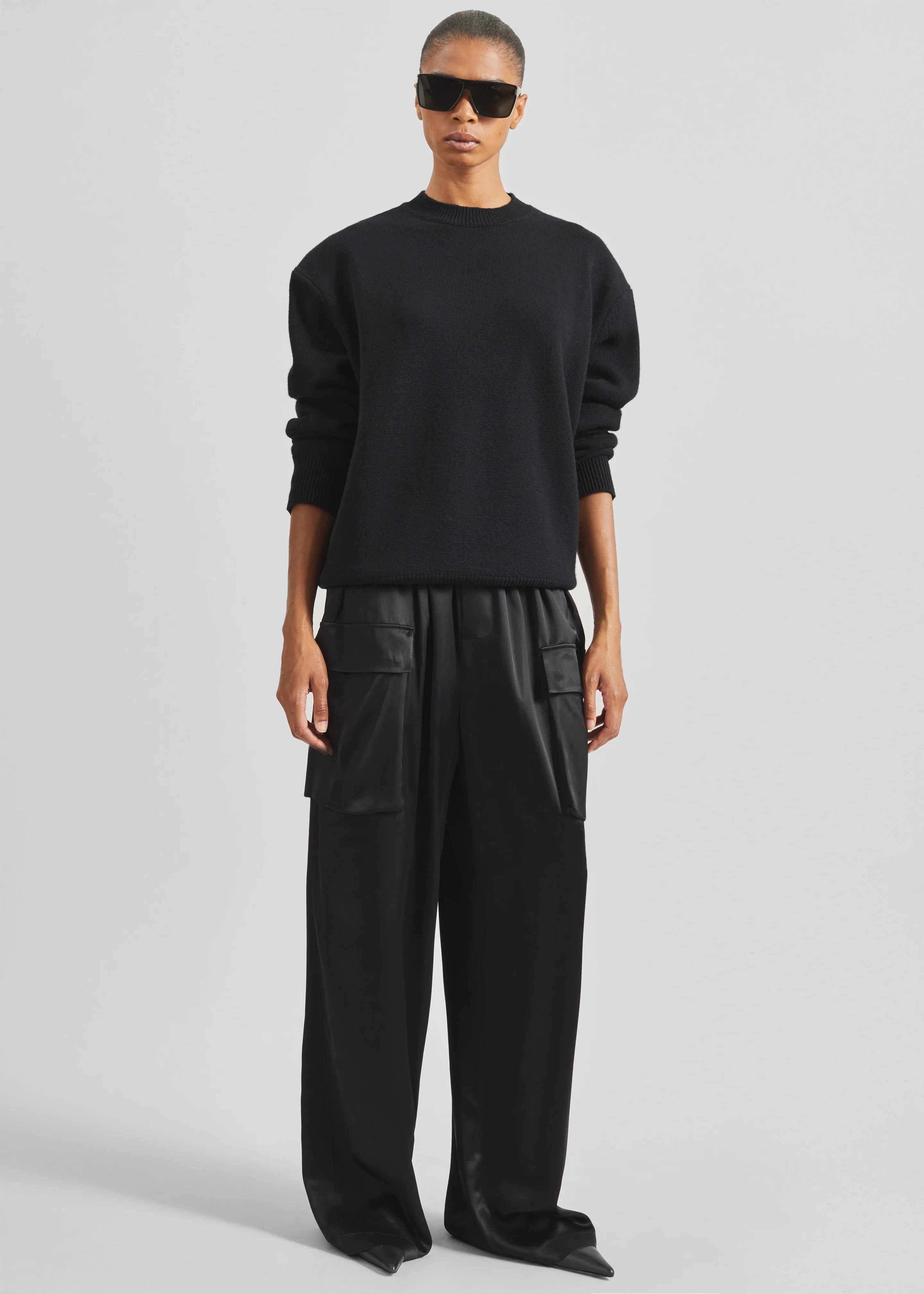 Delny Satin Cargo Pants - Black - Image 2