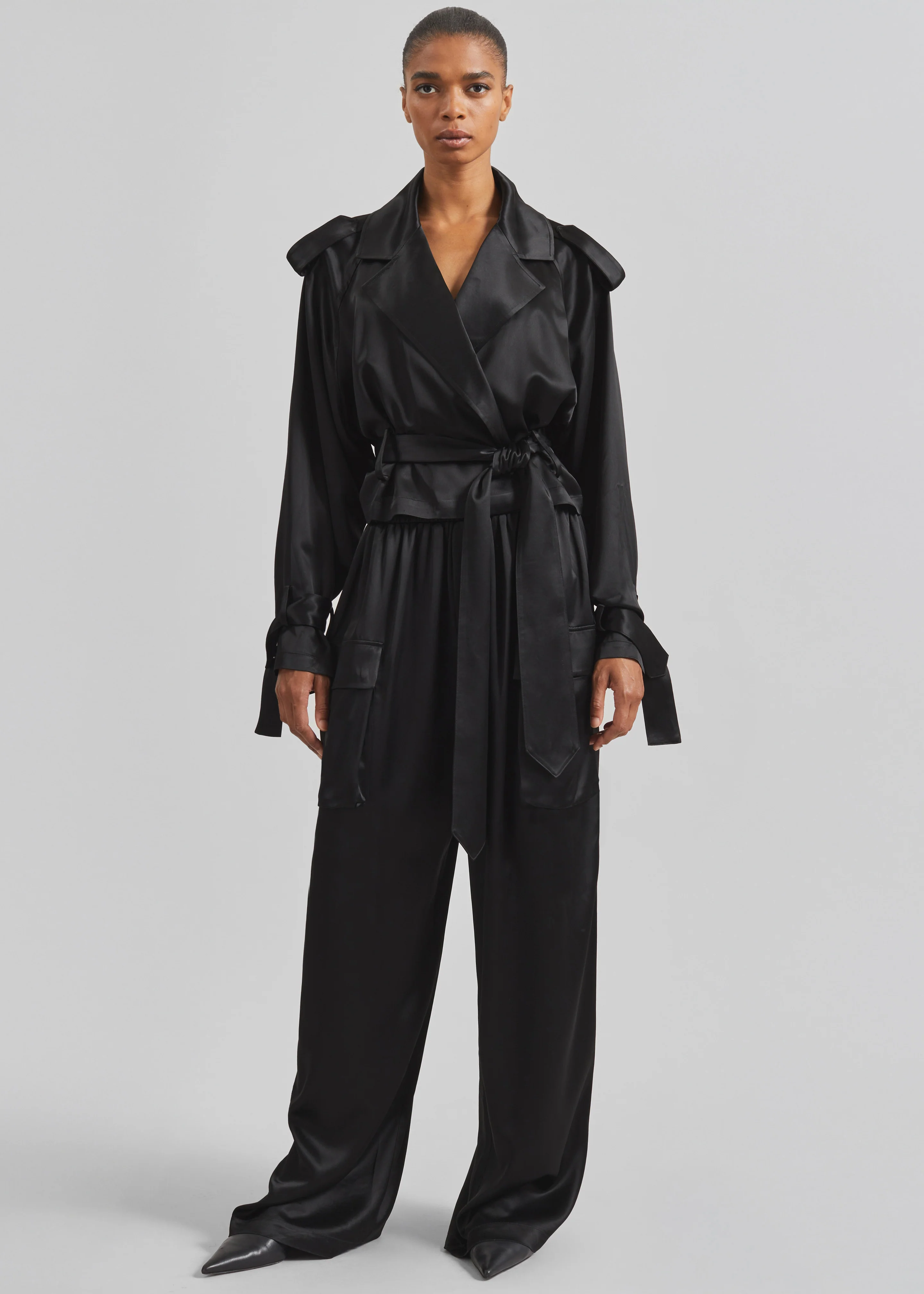 Delny Satin Cargo Pants - Black - Image 5