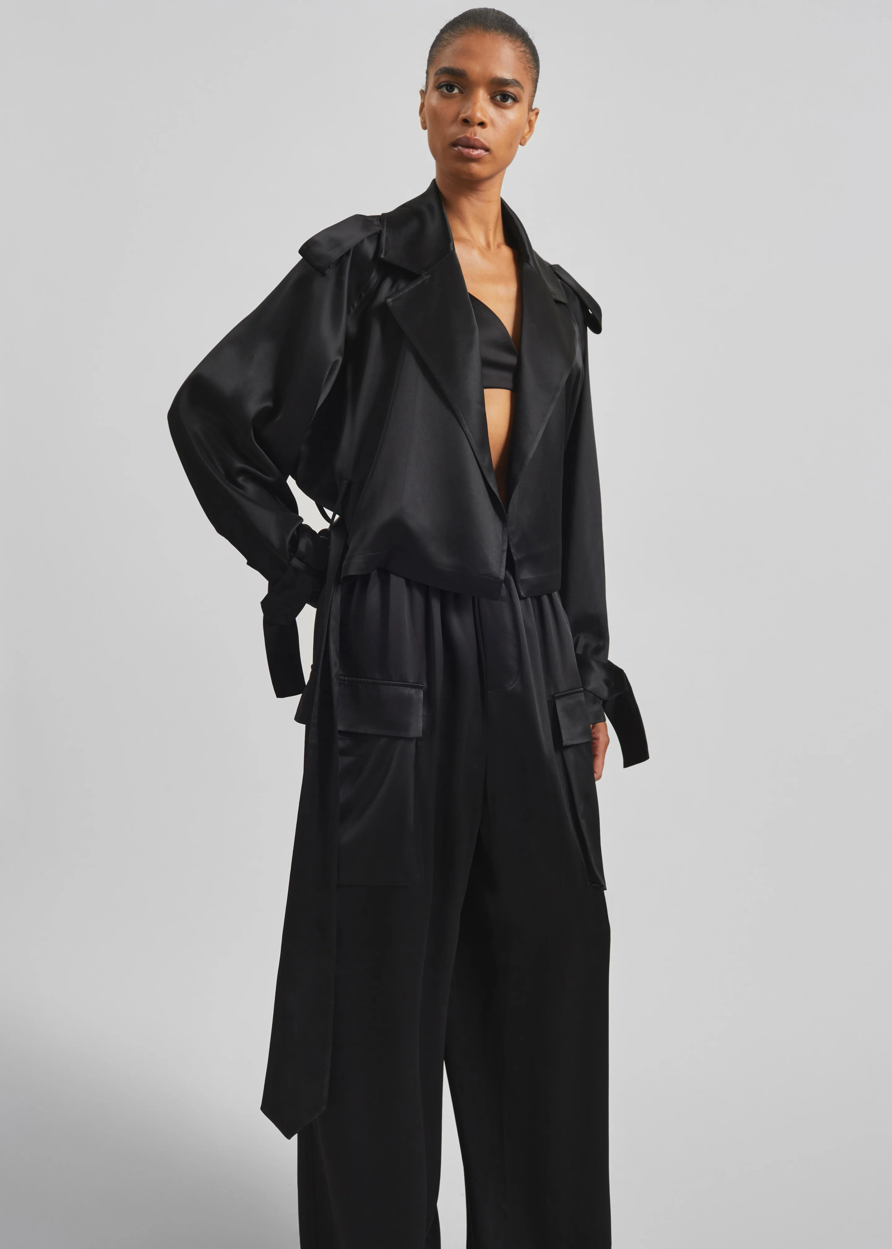 Delny Satin Cargo Pants - Black - Image 6