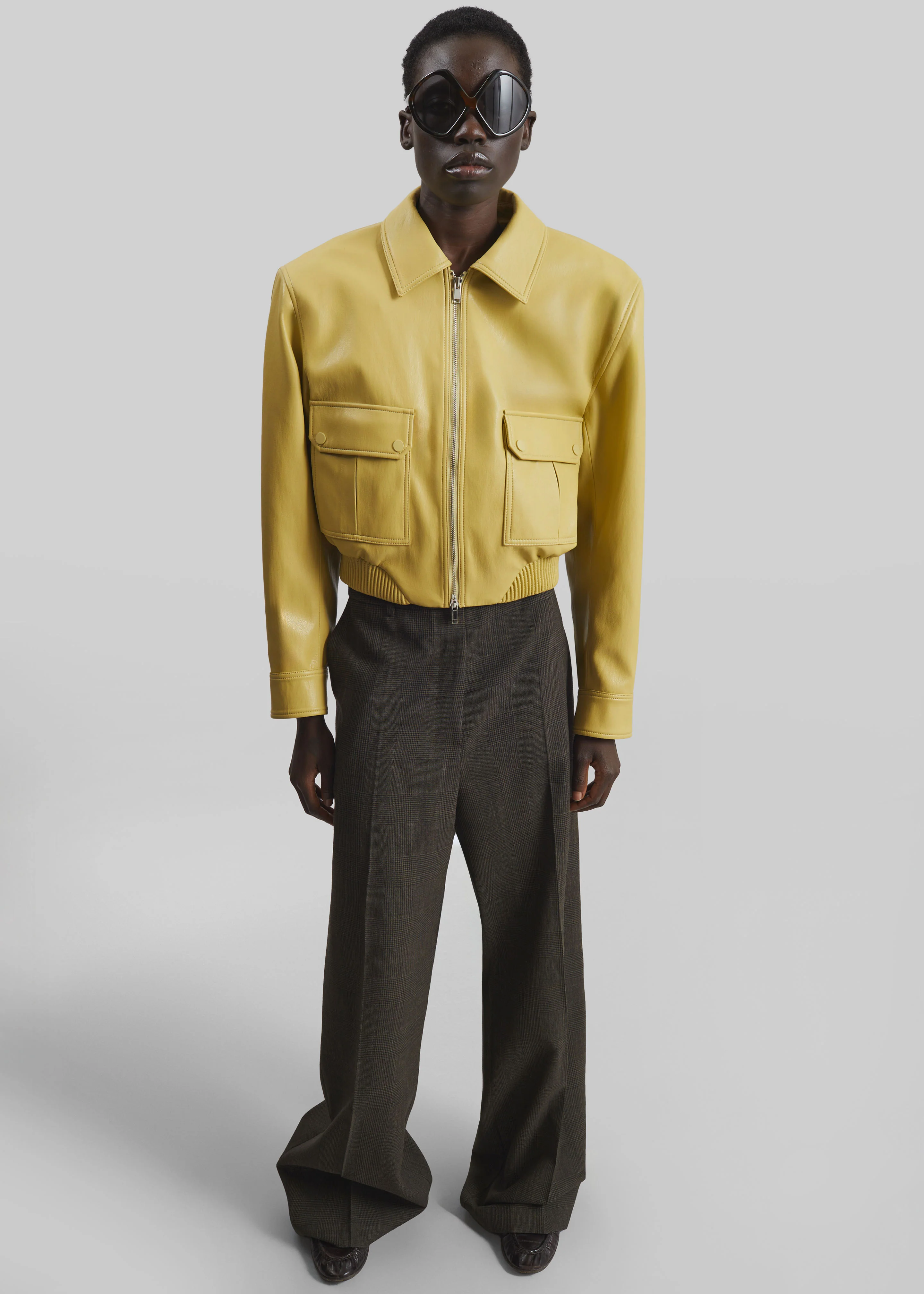 Denain Faux Leather Cropped Bomber Jacket - Yellow - Image 4