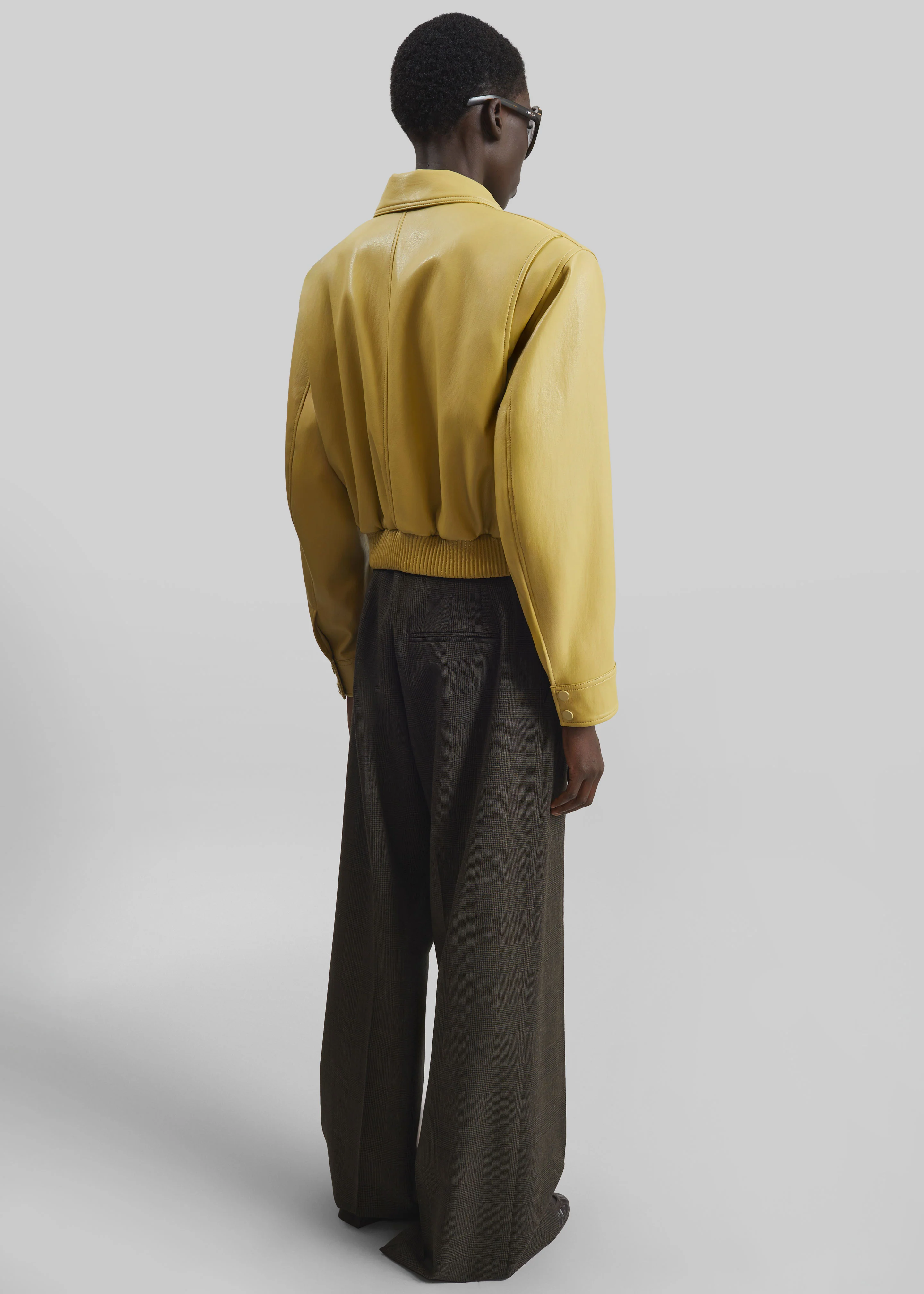 Denain Faux Leather Cropped Bomber Jacket - Yellow - Image 6