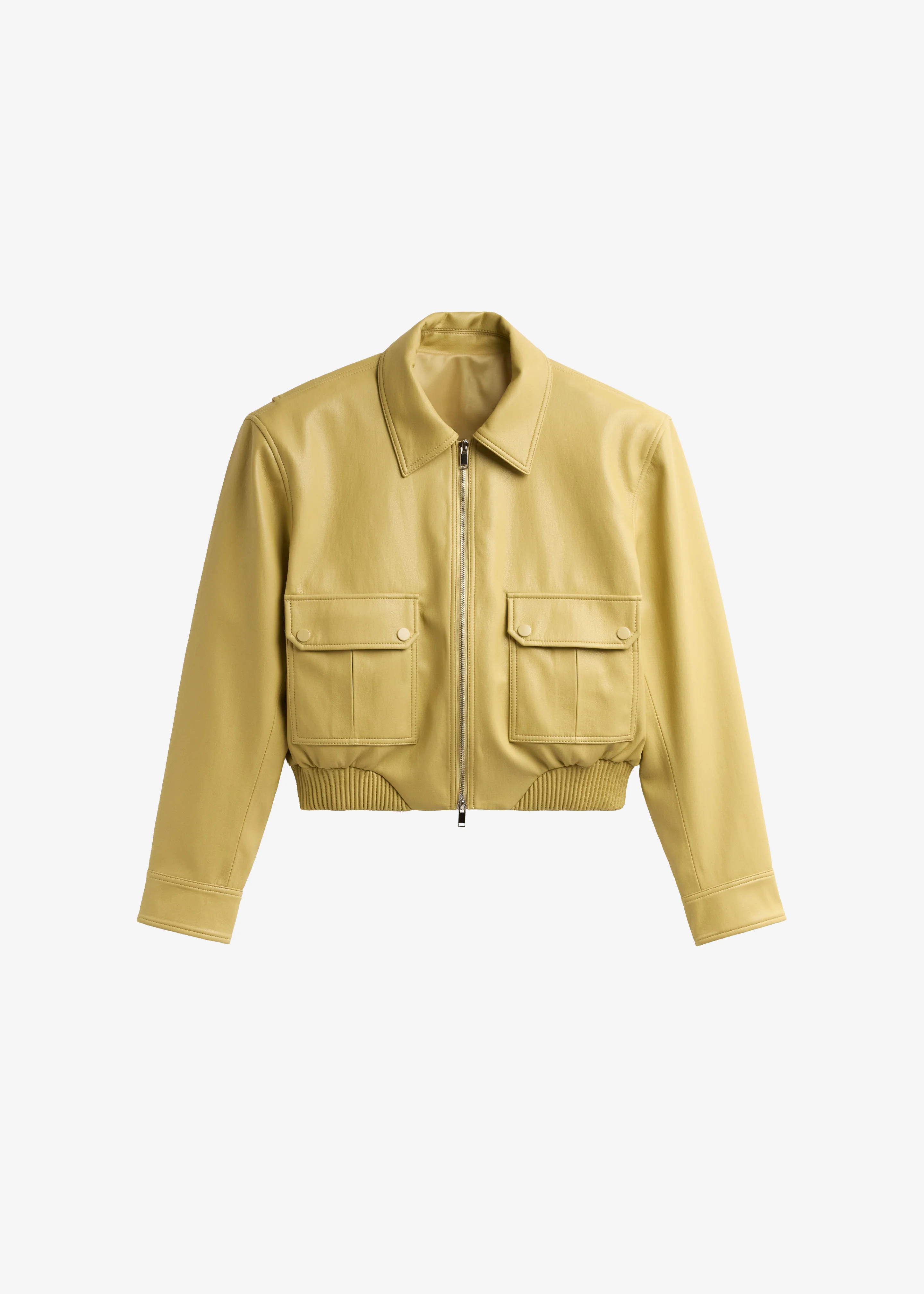 Denain Faux Leather Cropped Bomber Jacket - Yellow - Image 7