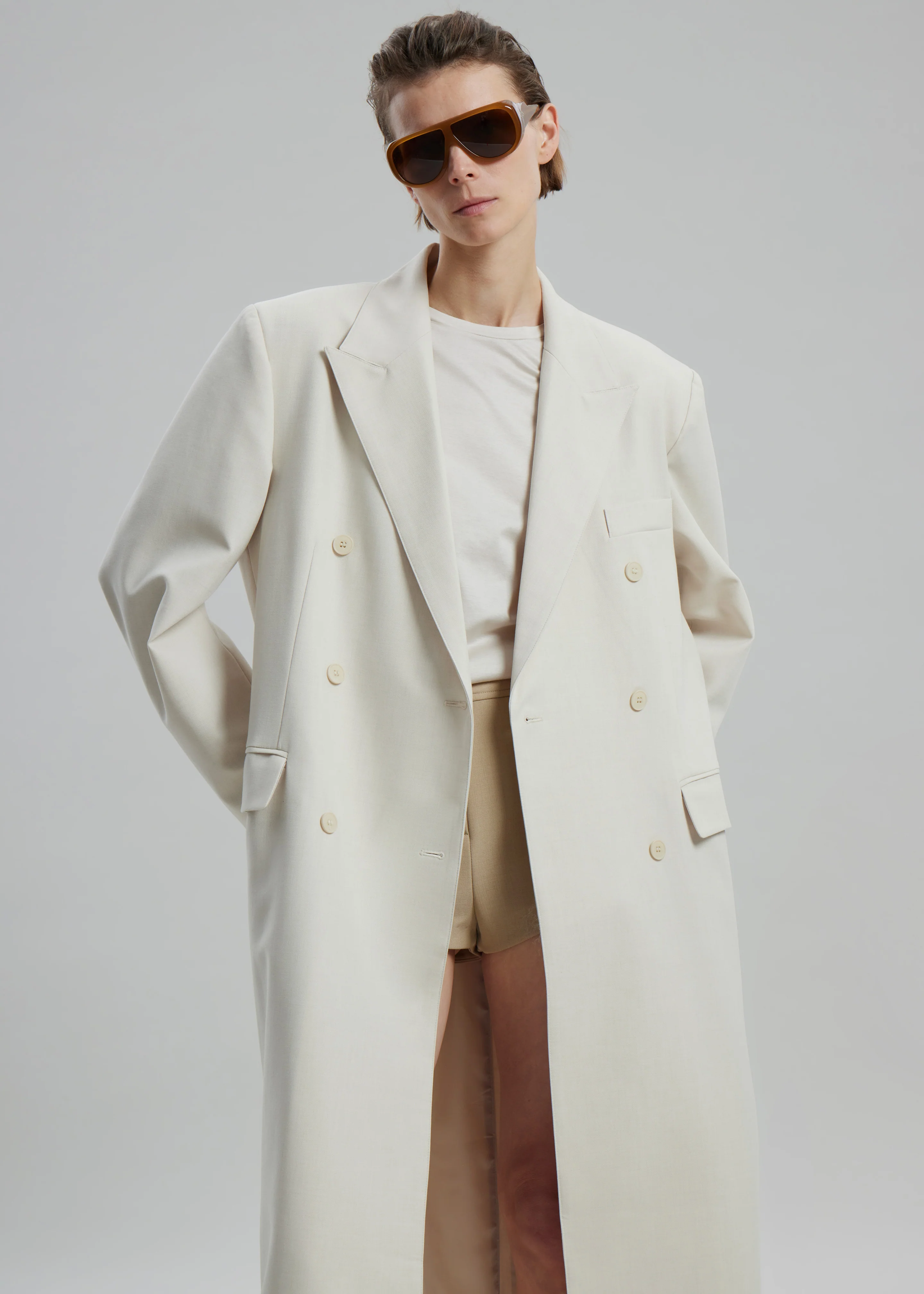 Dex Double Breasted Coat - Beige - Image 2