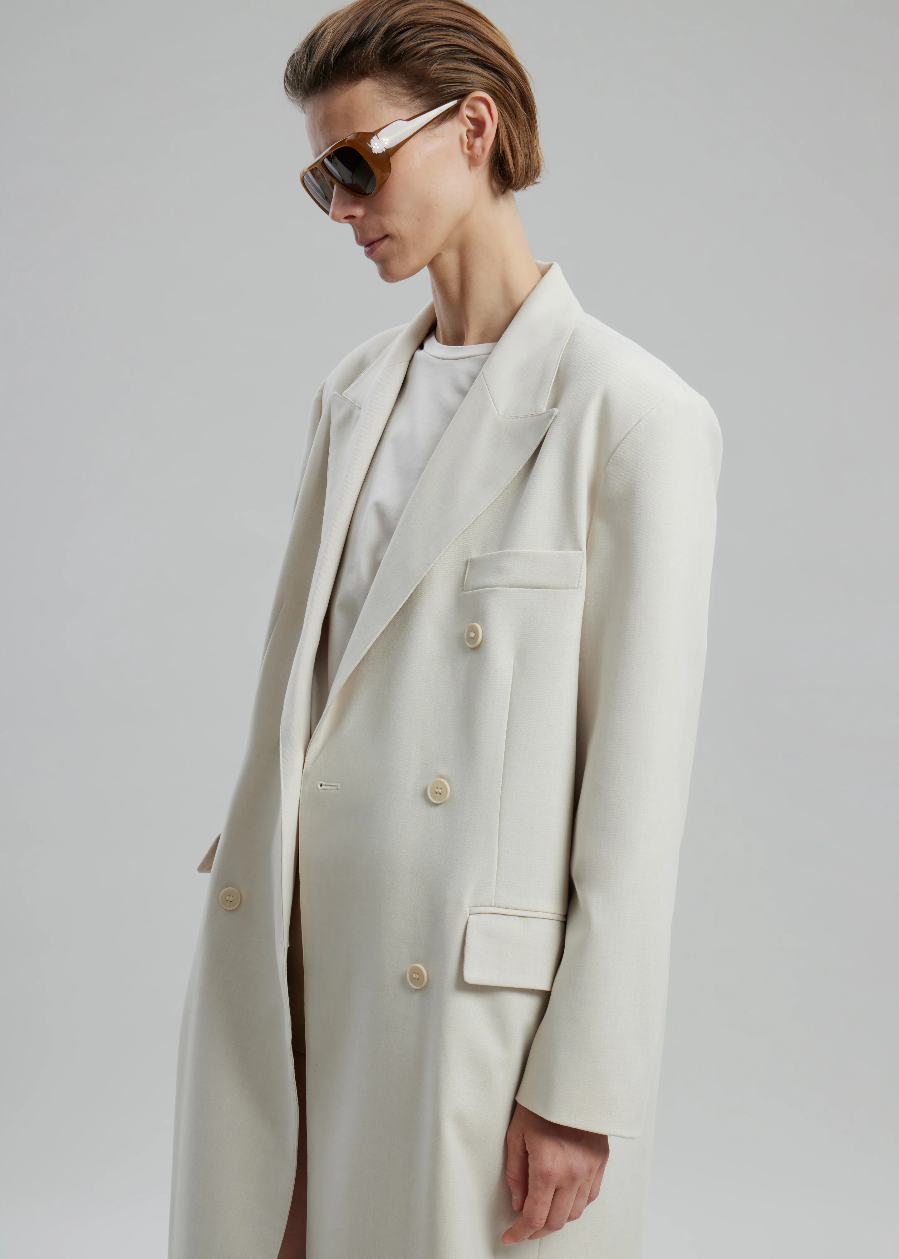 Dex Double Breasted Coat - Beige - Image 5