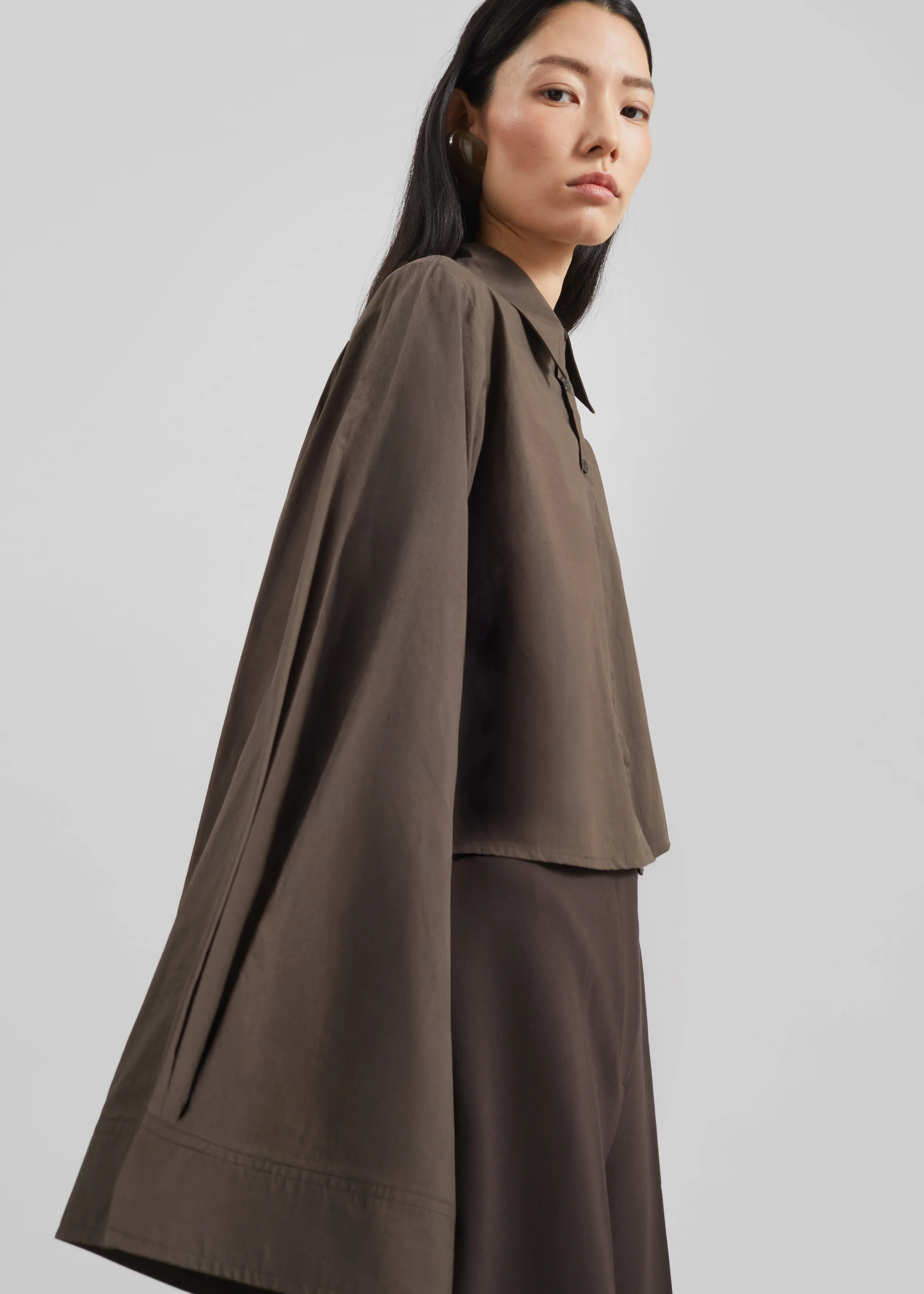 Dharoi Adjustable Sleeve Layered Shirt - Brown - Image 2
