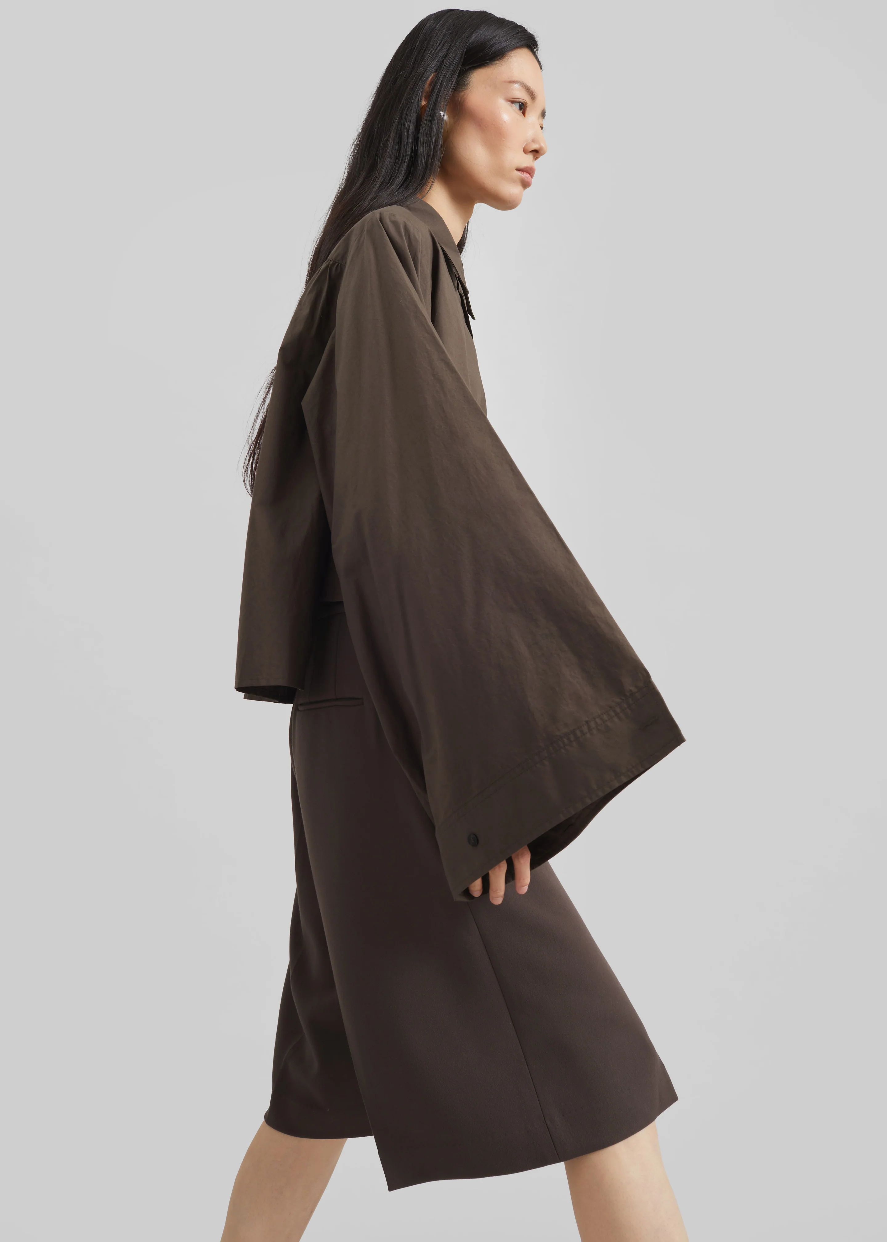 Dharoi Adjustable Sleeve Layered Shirt - Brown - Image 3