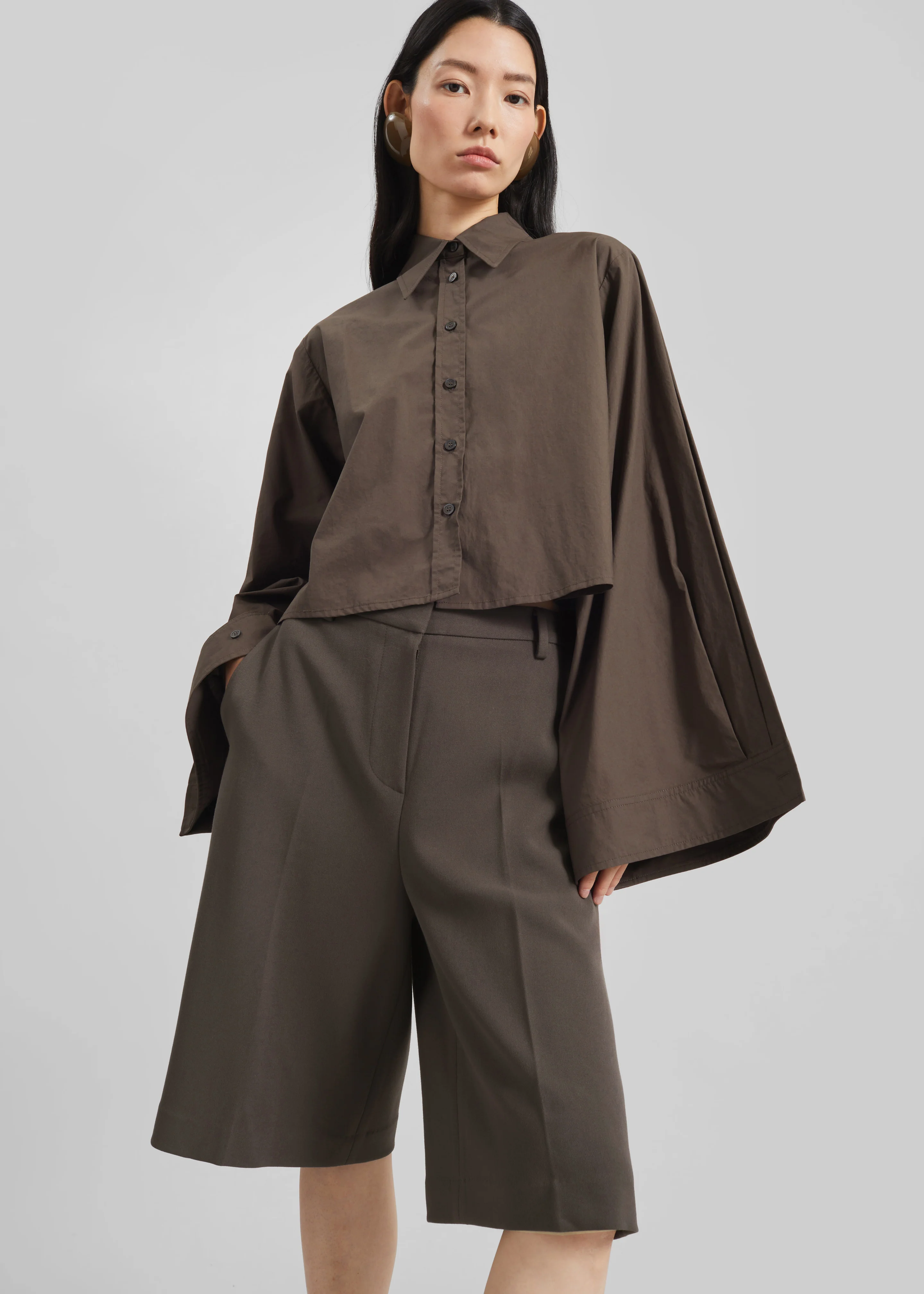 Dharoi Adjustable Sleeve Layered Shirt - Brown - Image 4