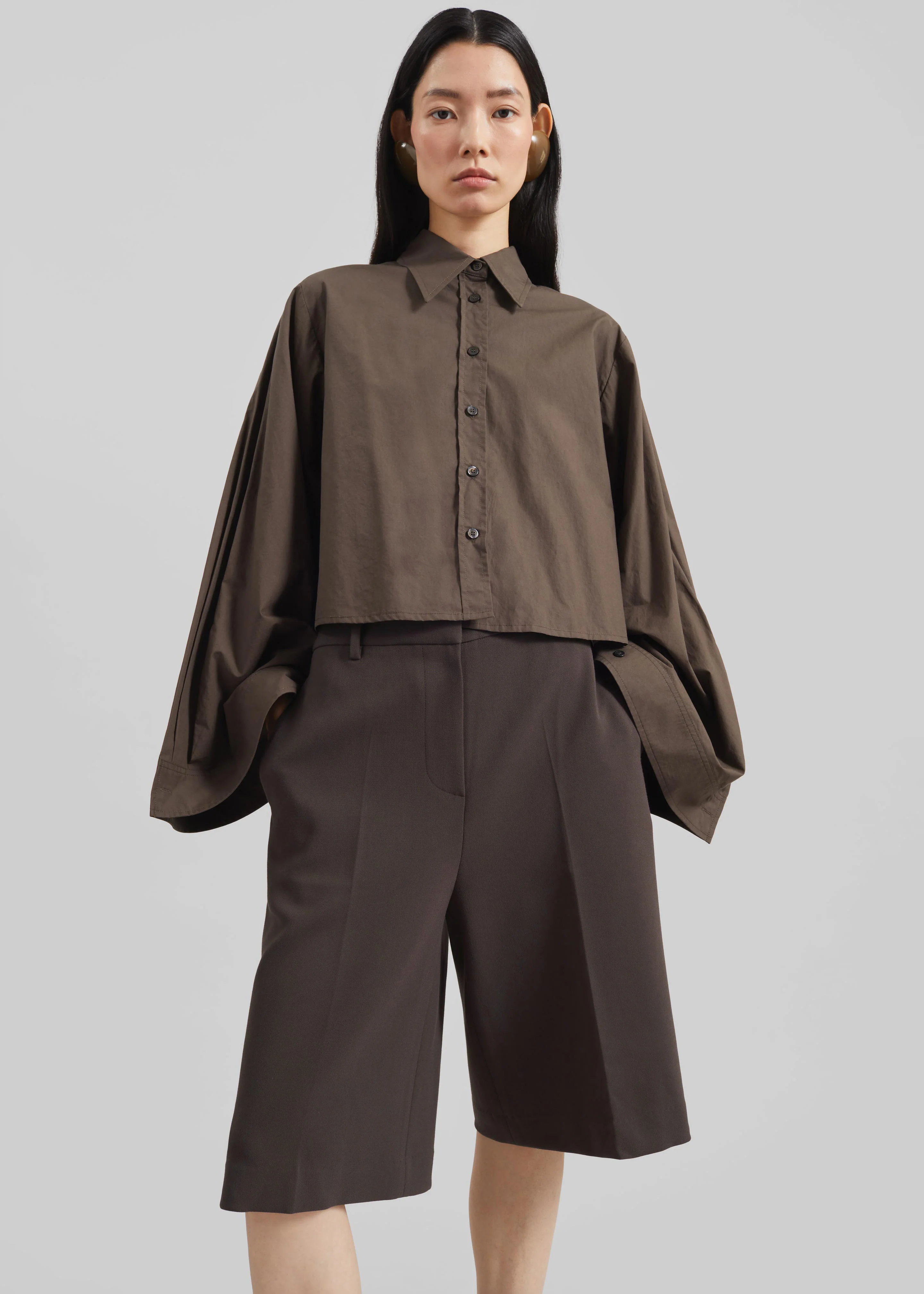 Dharoi Adjustable Sleeve Layered Shirt - Brown - Image 5