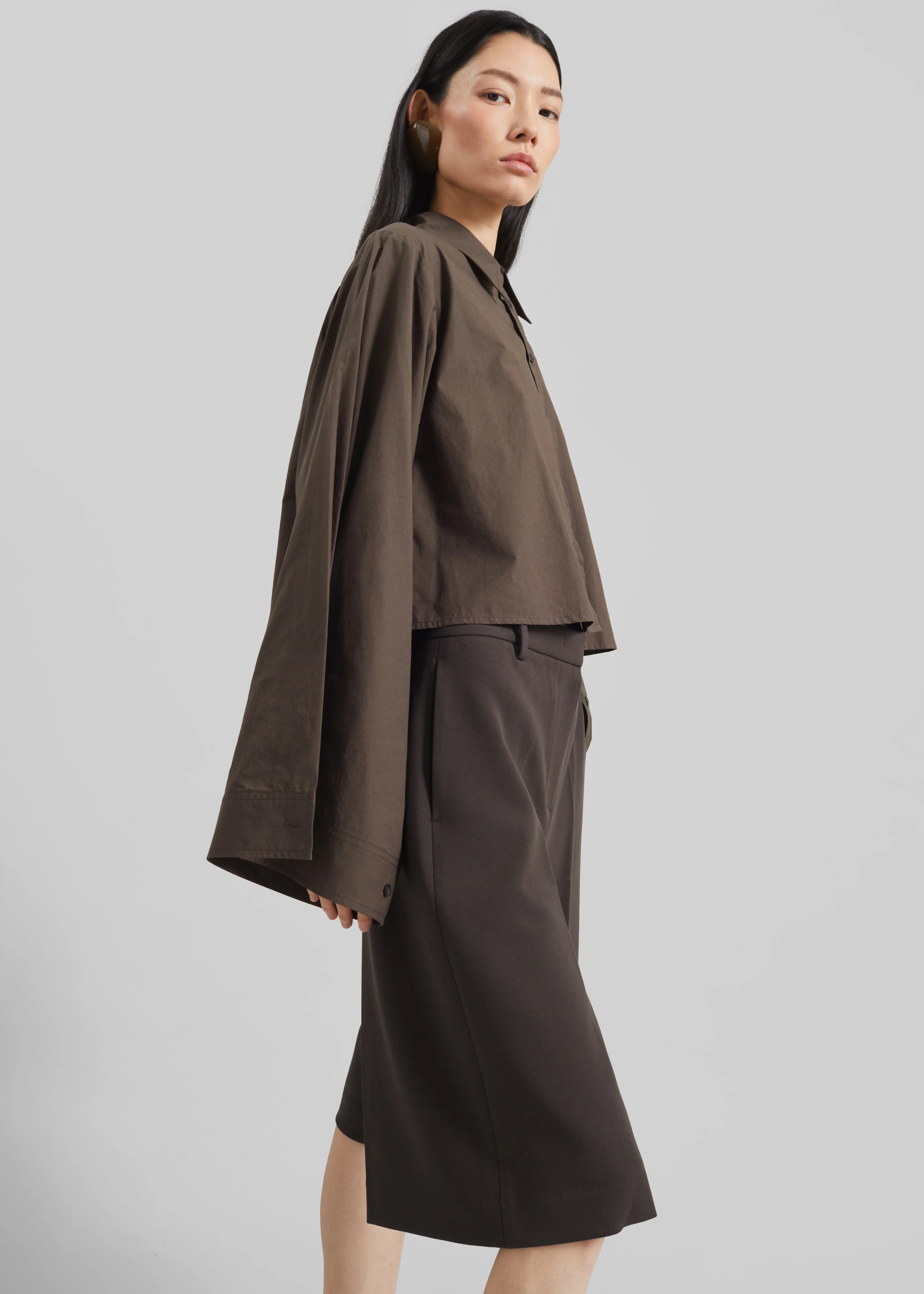 Dharoi Adjustable Sleeve Layered Shirt - Brown - Image 6