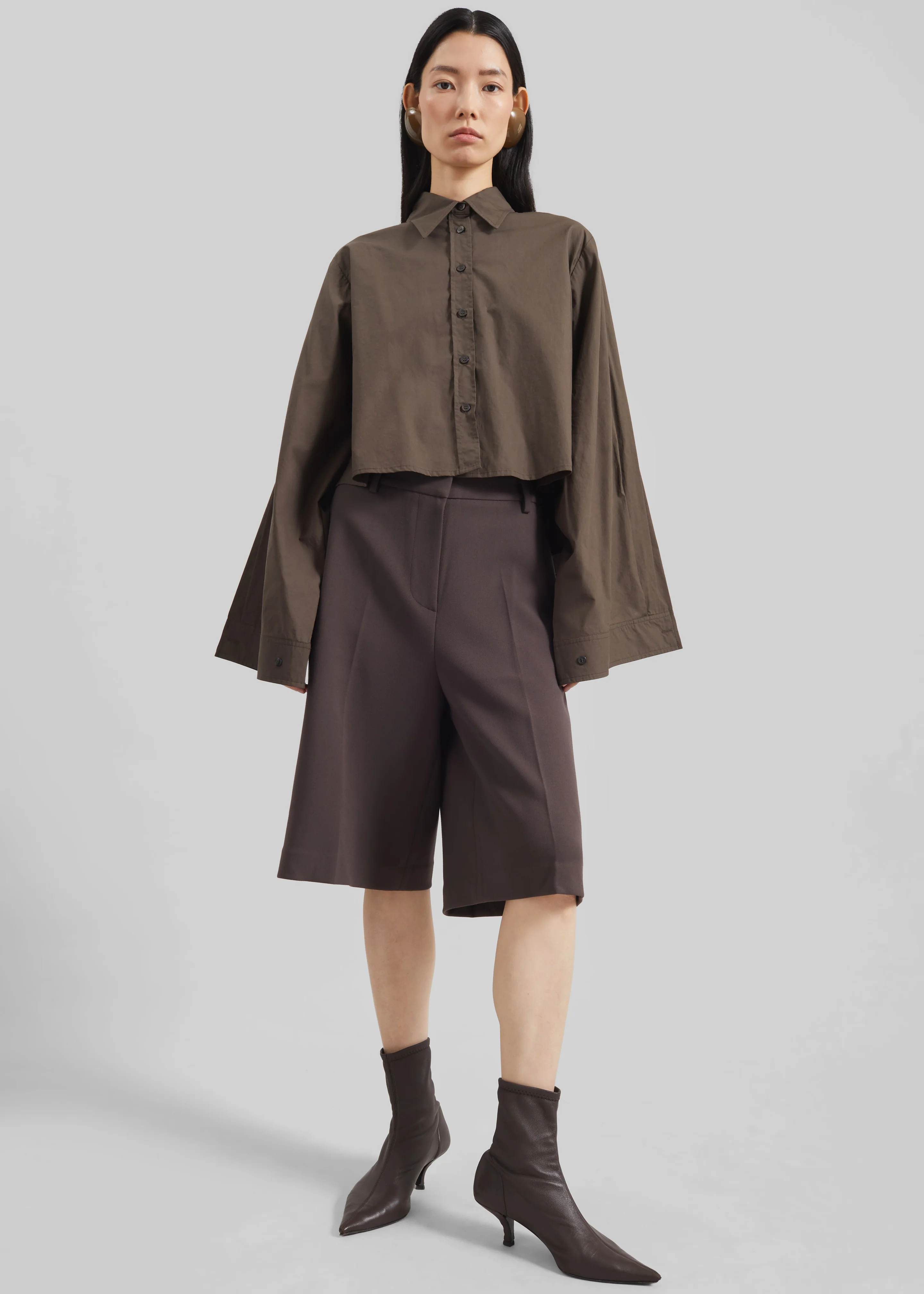 Dharoi Adjustable Sleeve Layered Shirt - Brown - Image 7