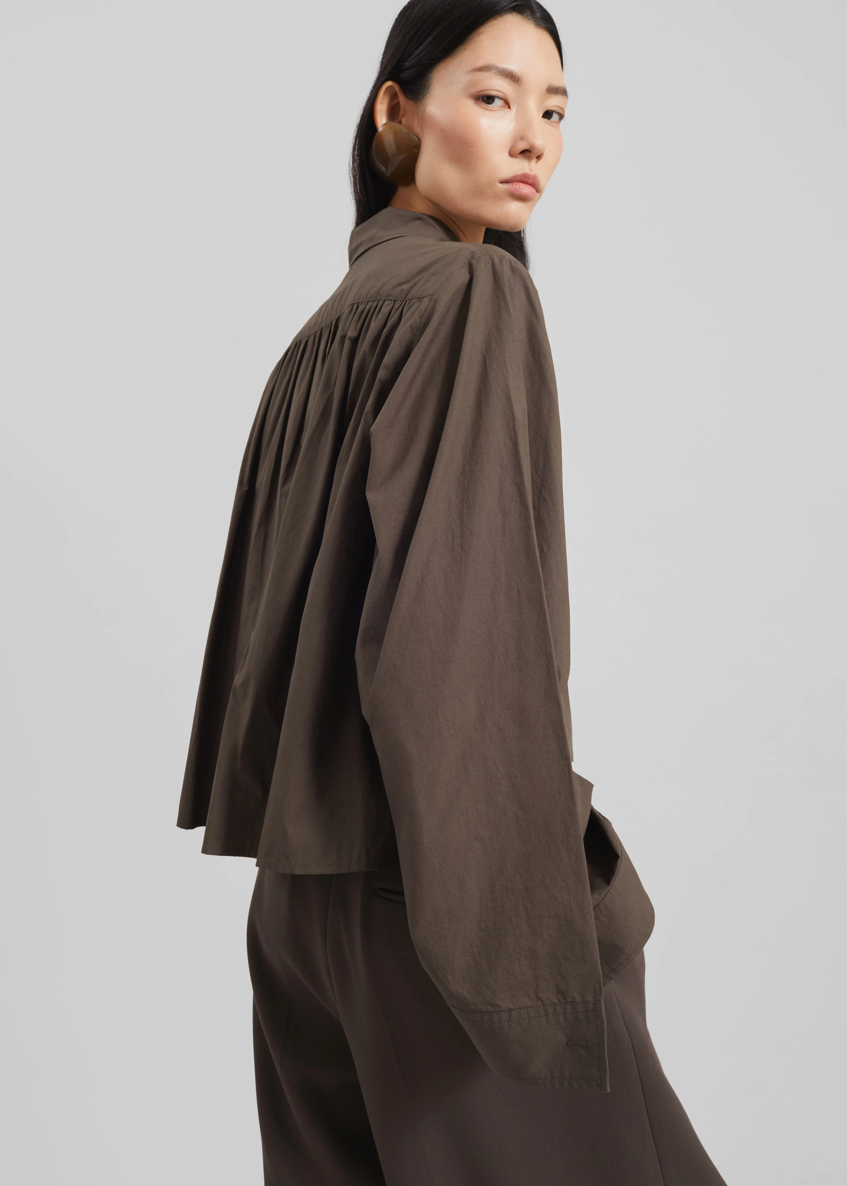 Dharoi Adjustable Sleeve Layered Shirt - Brown - Image 8