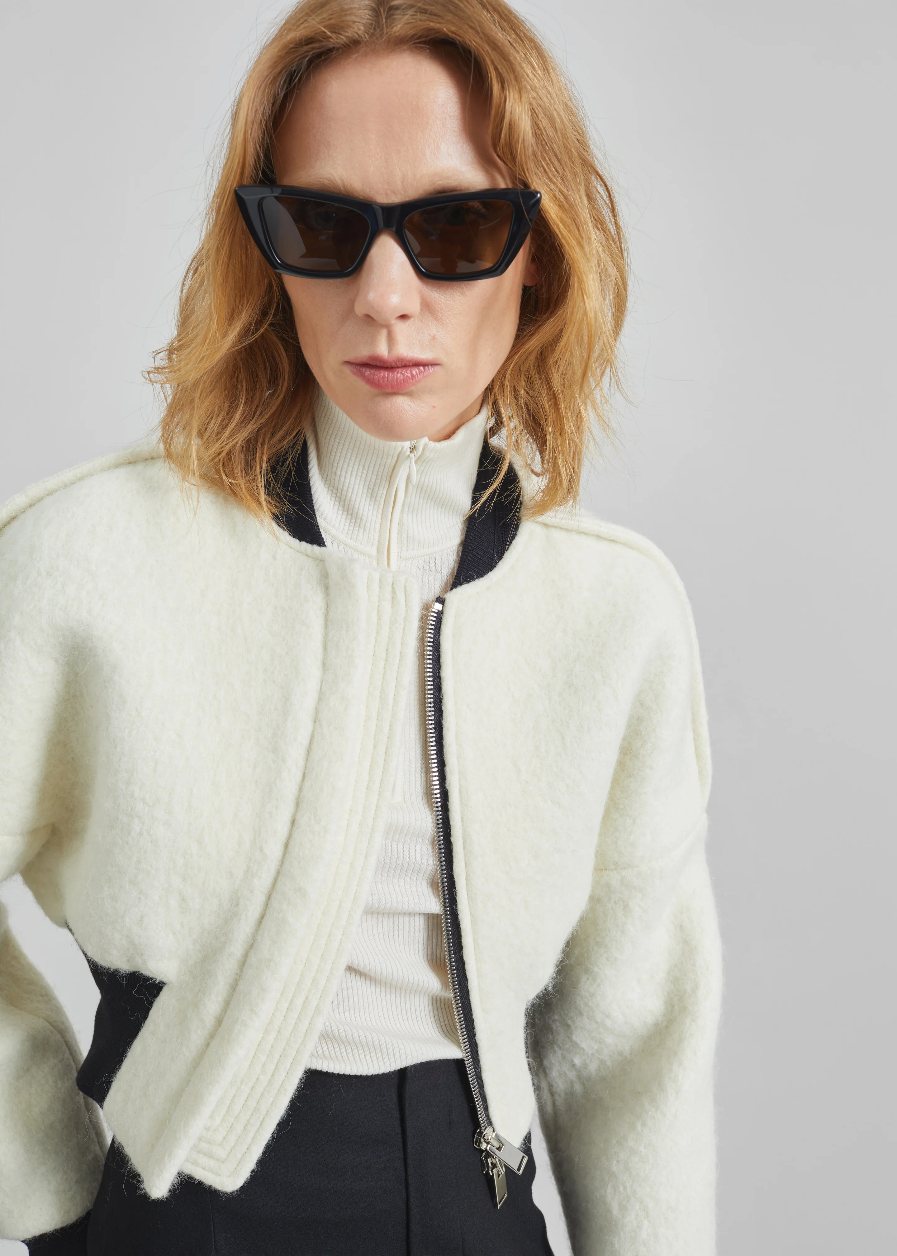 Dimaro Wool Cropped Bomber Jacket - Ivory - Image 11