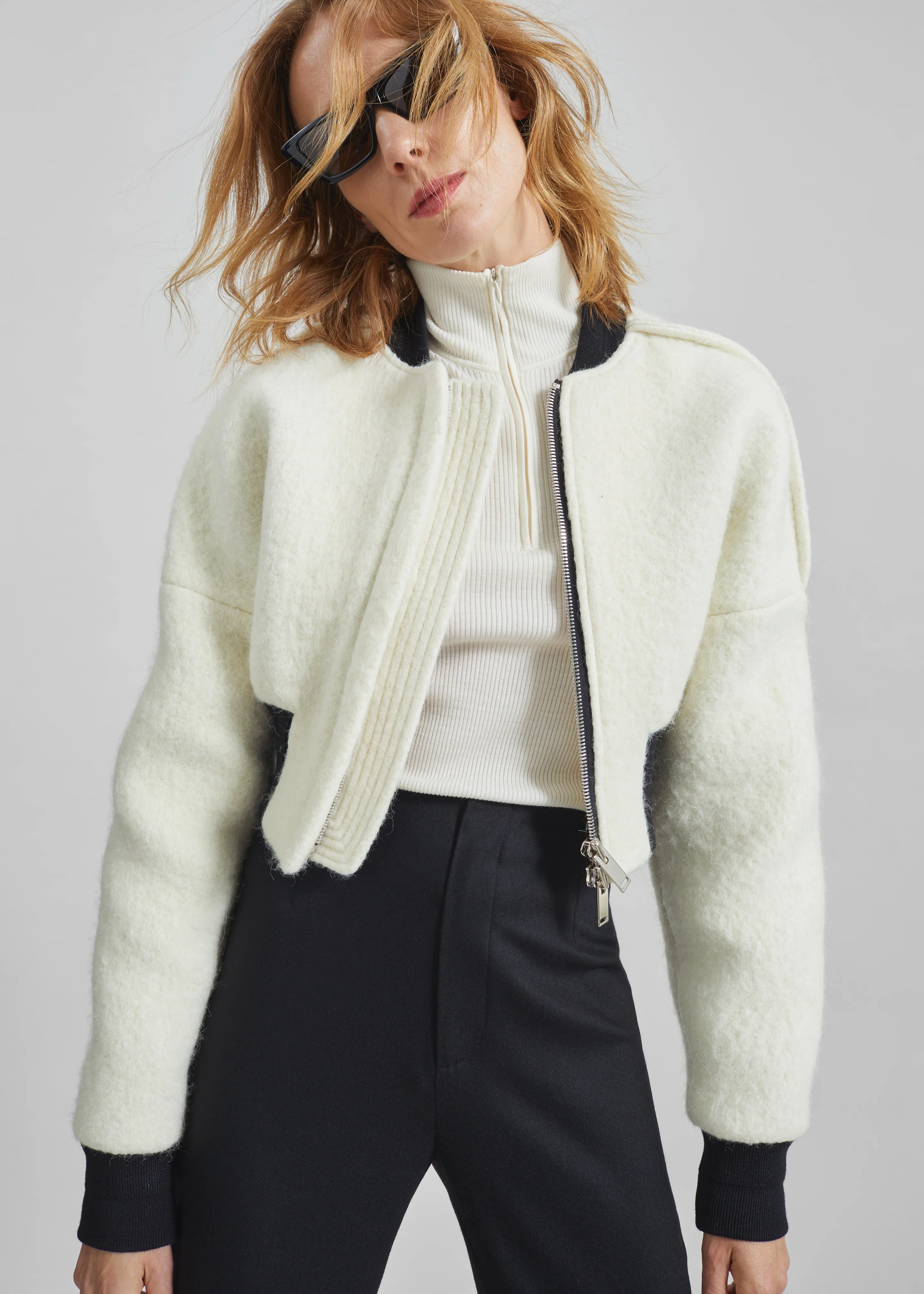 Dimaro Wool Cropped Bomber Jacket - Ivory - Image 5