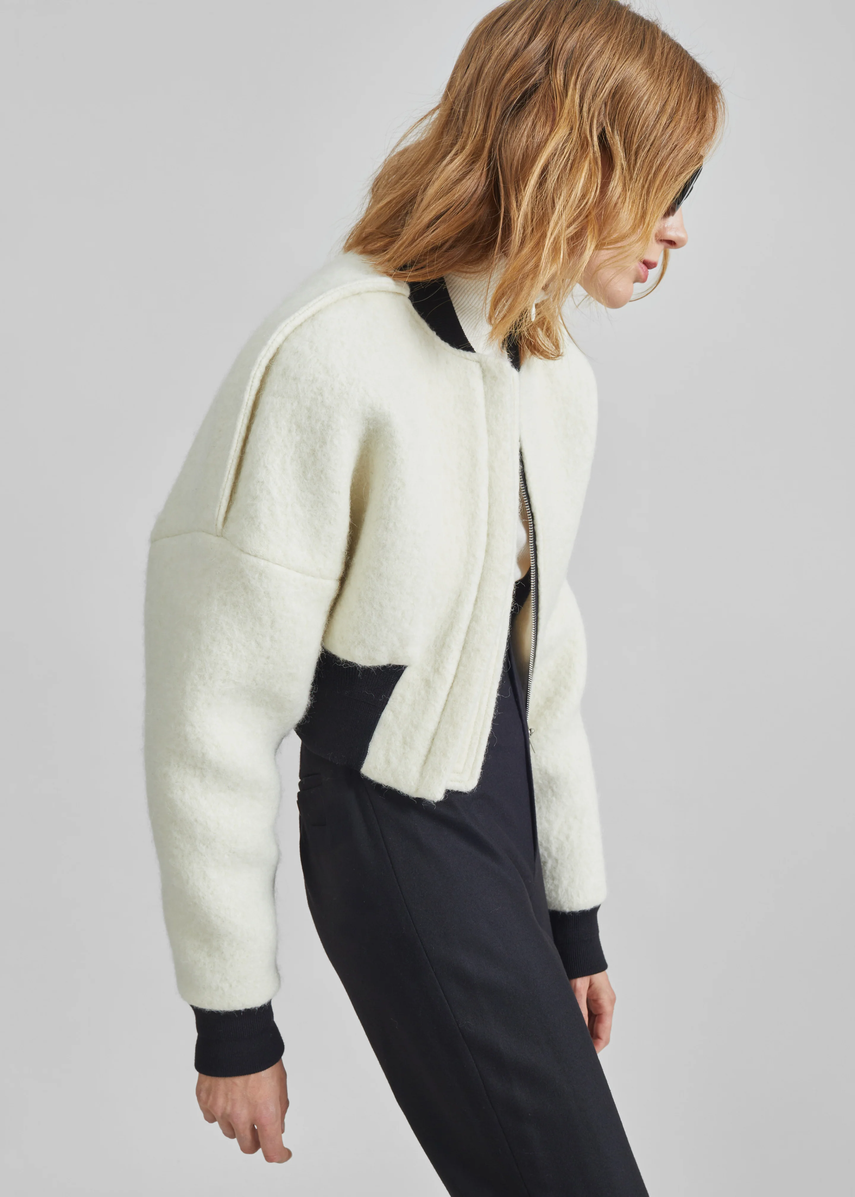 Dimaro Wool Cropped Bomber Jacket - Ivory - Image 7