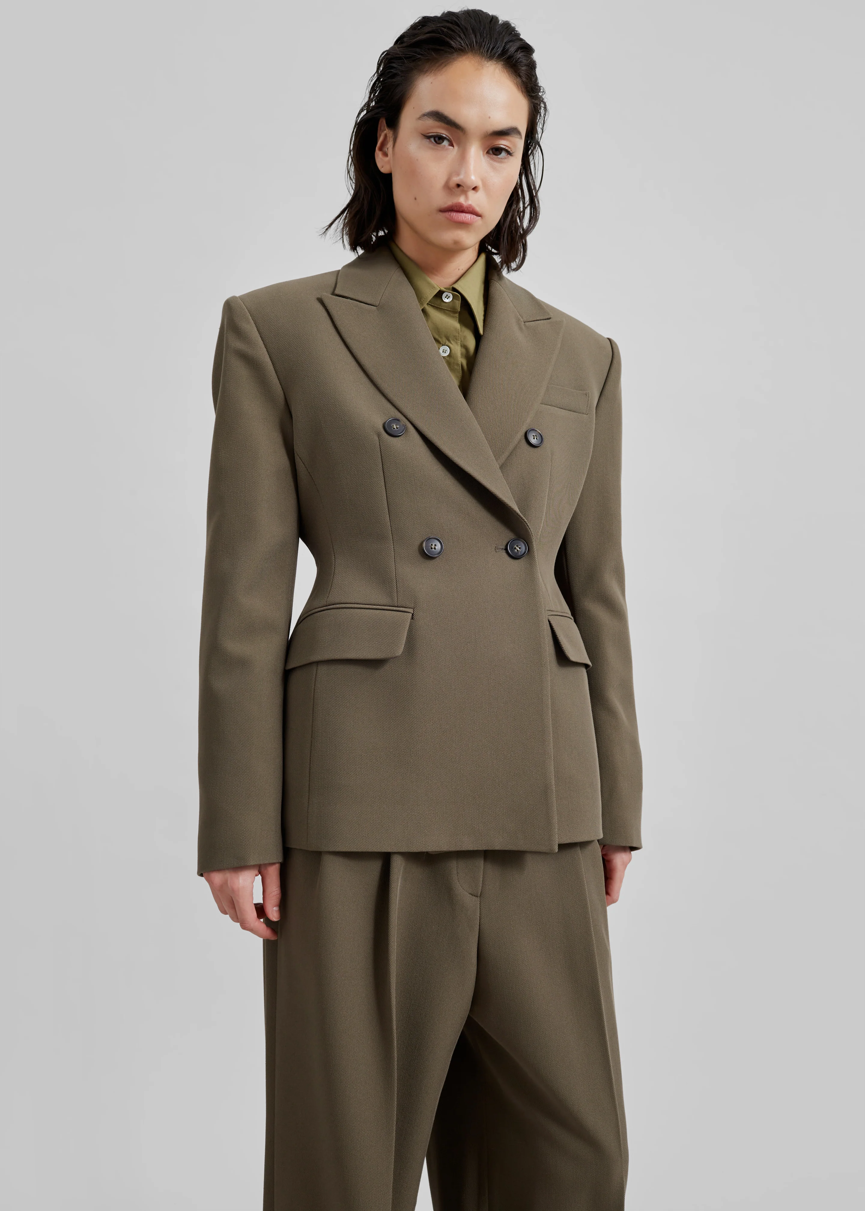 Dina Double Breasted Blazer - Khaki - Image 2