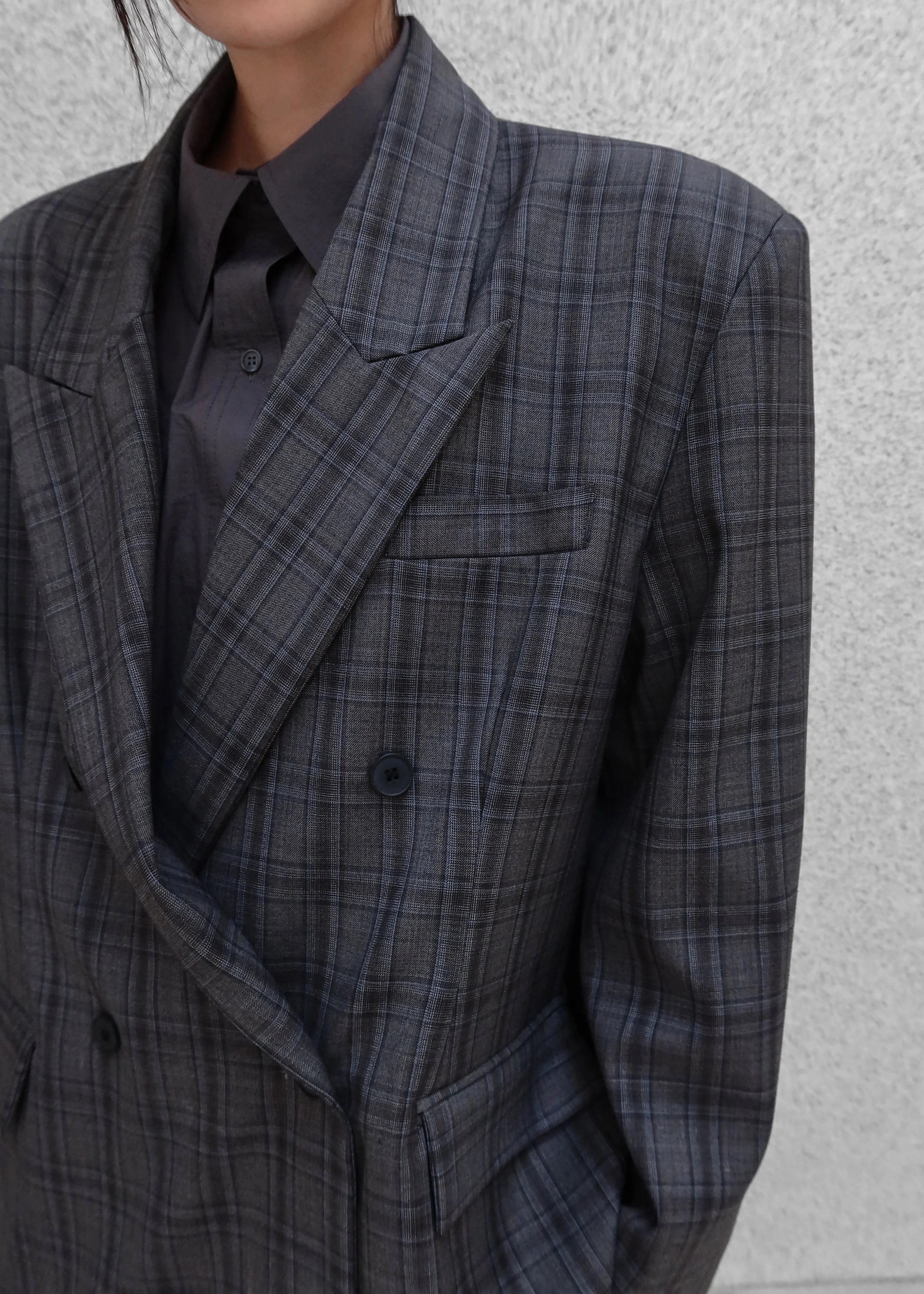 Dinant Padded Double-Breasted Blazer - Grey Plaid - Image 4