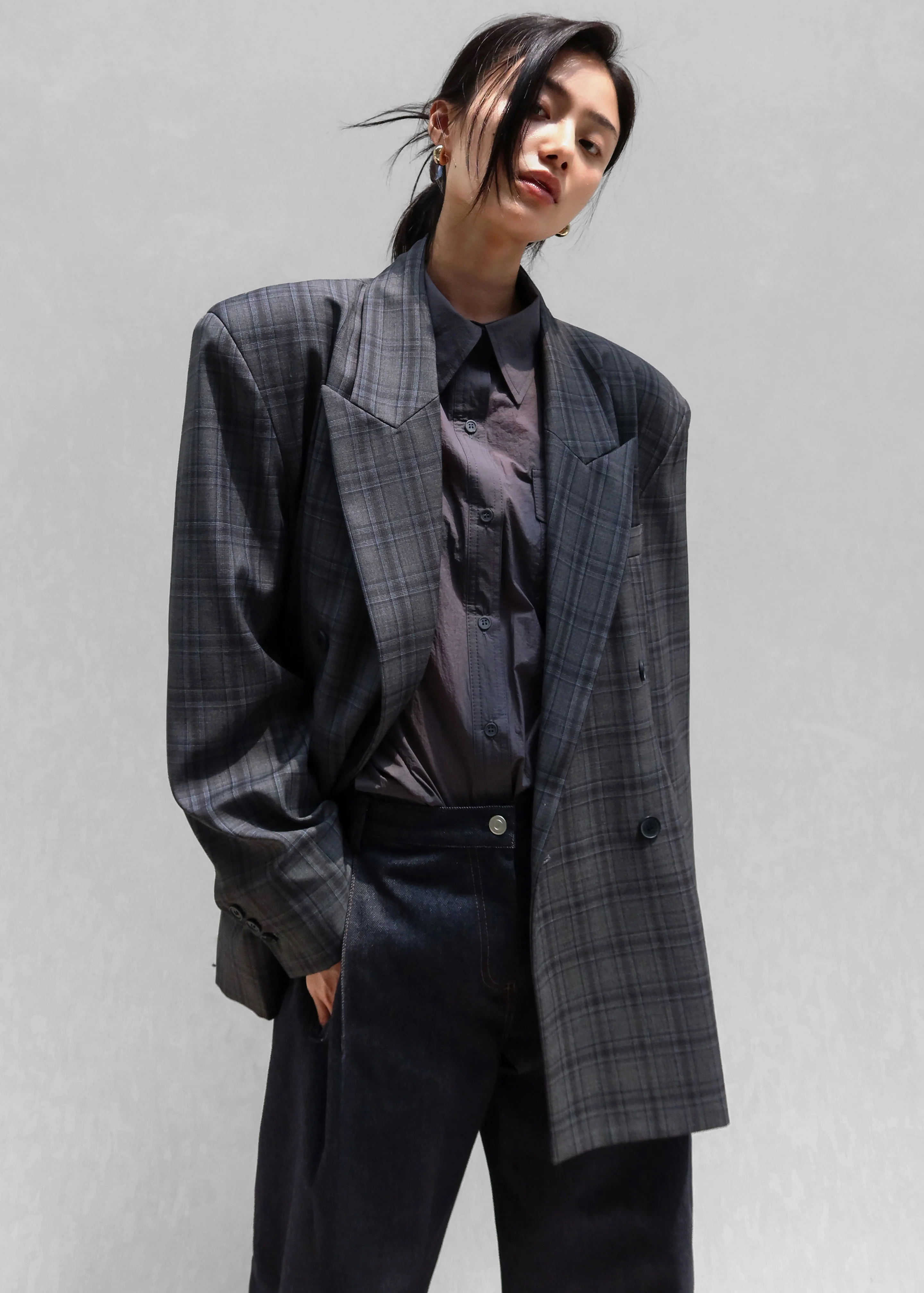 Dinant Padded Double-Breasted Blazer - Grey Plaid - Image 5