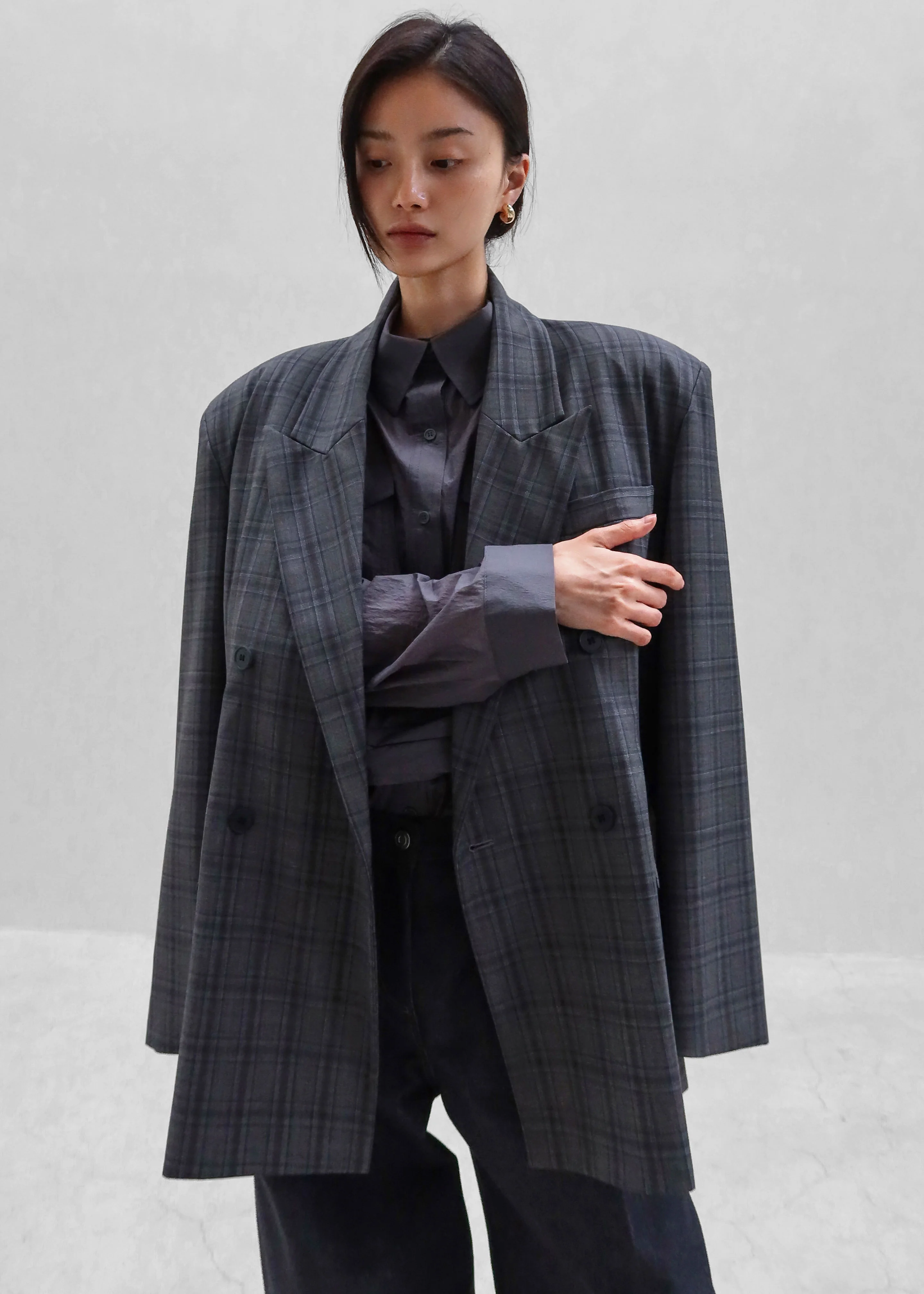 Dinant Padded Double-Breasted Blazer - Grey Plaid - Image 6