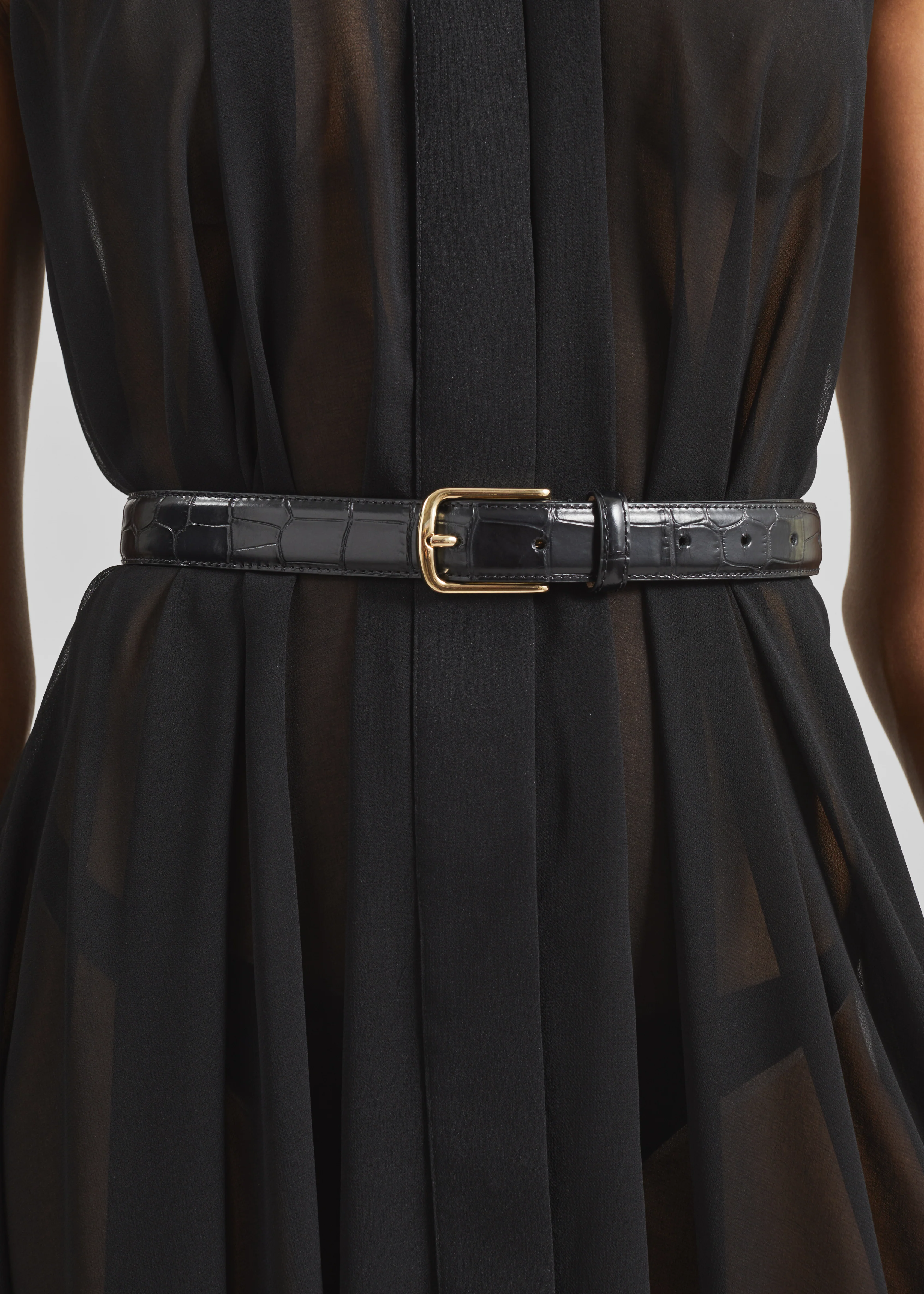 Dione Croc Leather Belt - Black - Image 2
