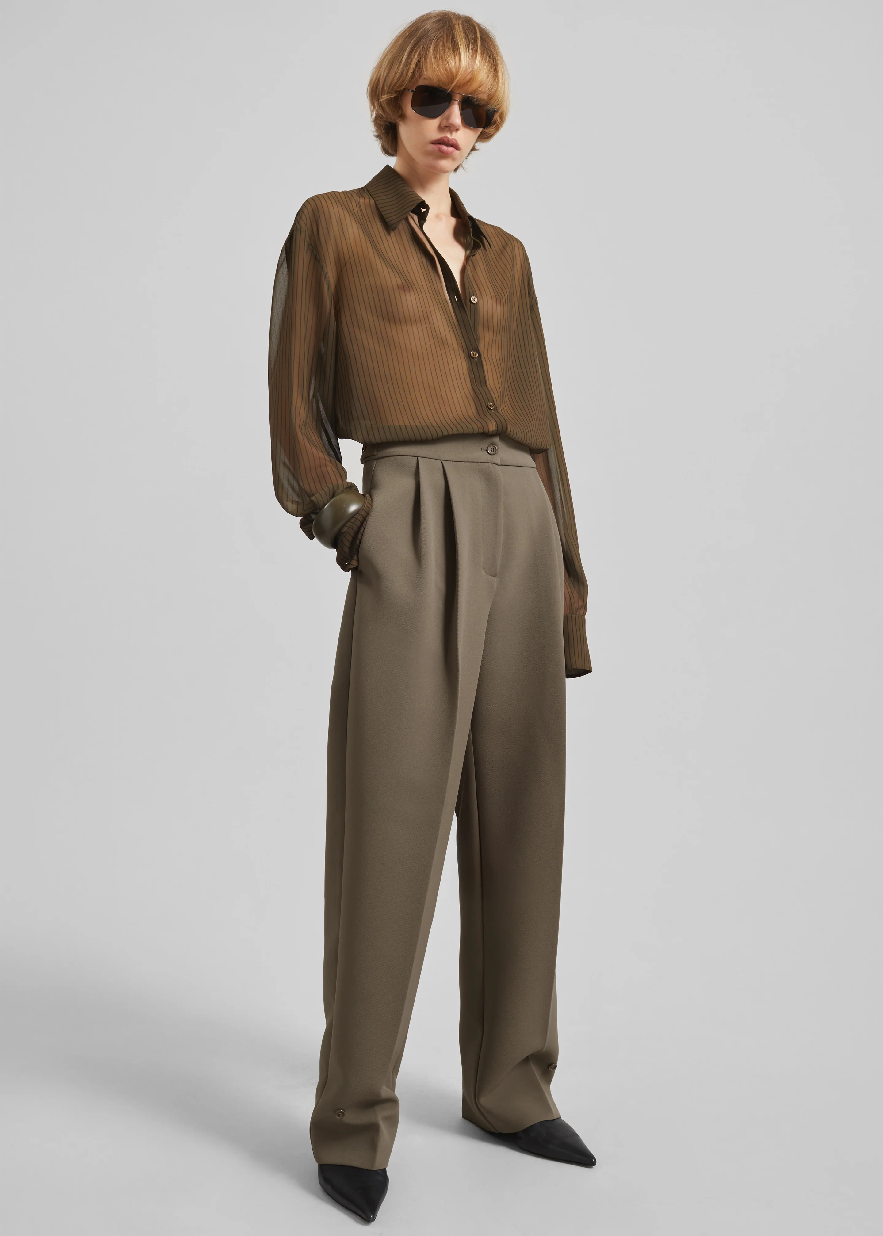 Doyer Pleated Trousers - Moss Green - Image 6