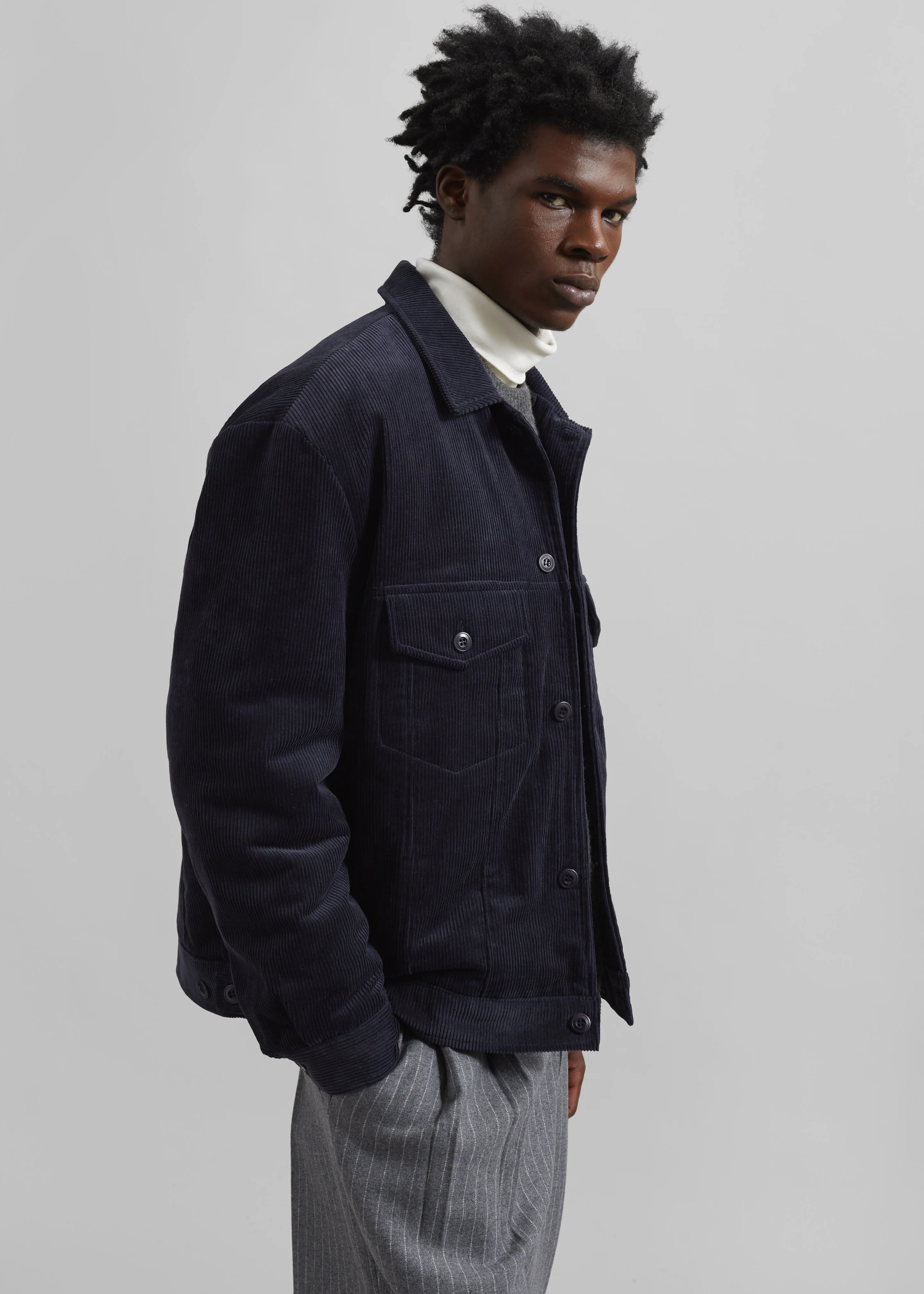 Dresden Quilted Corduroy Jacket - Navy - Image 6