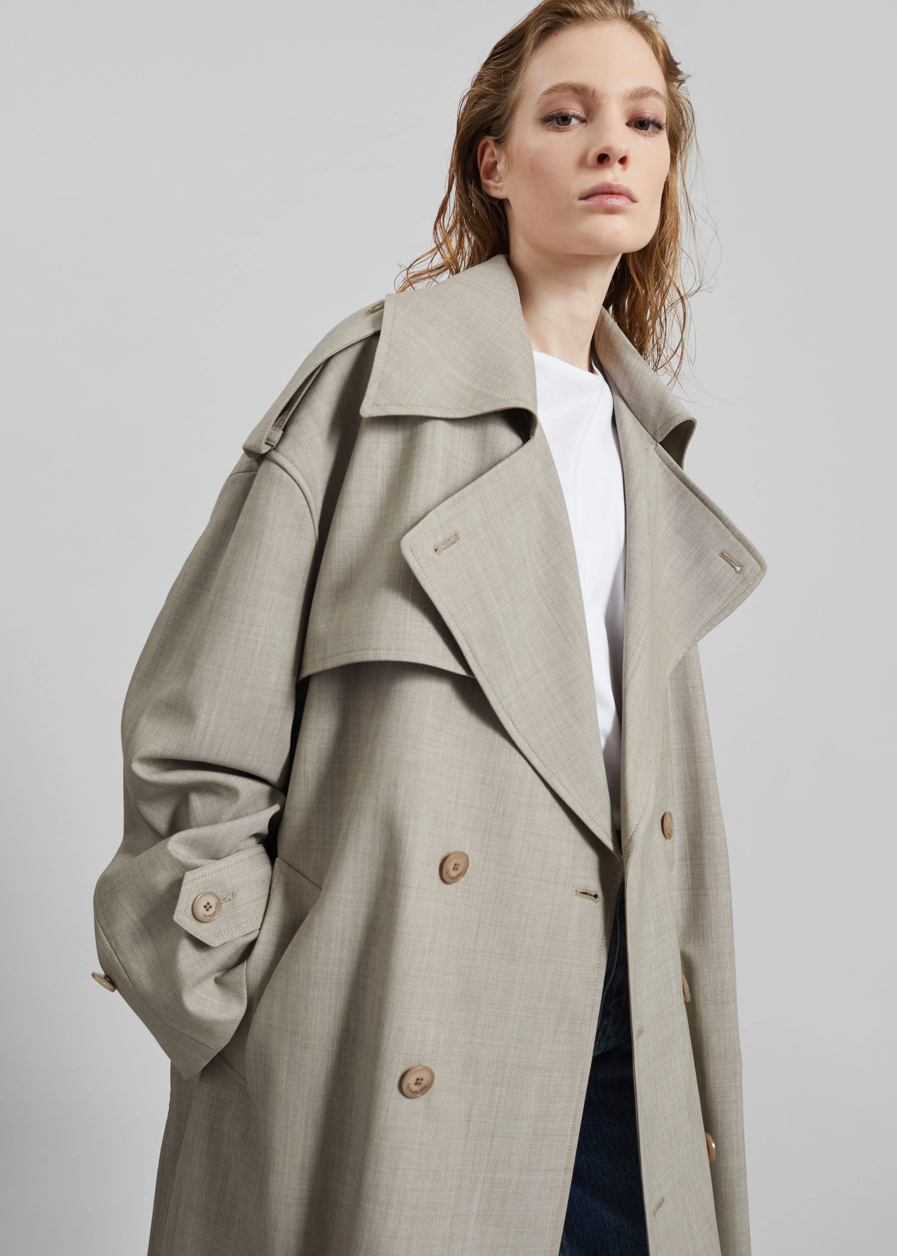 Dursley Oversized Trench Coat - Beige Melange - Image 2