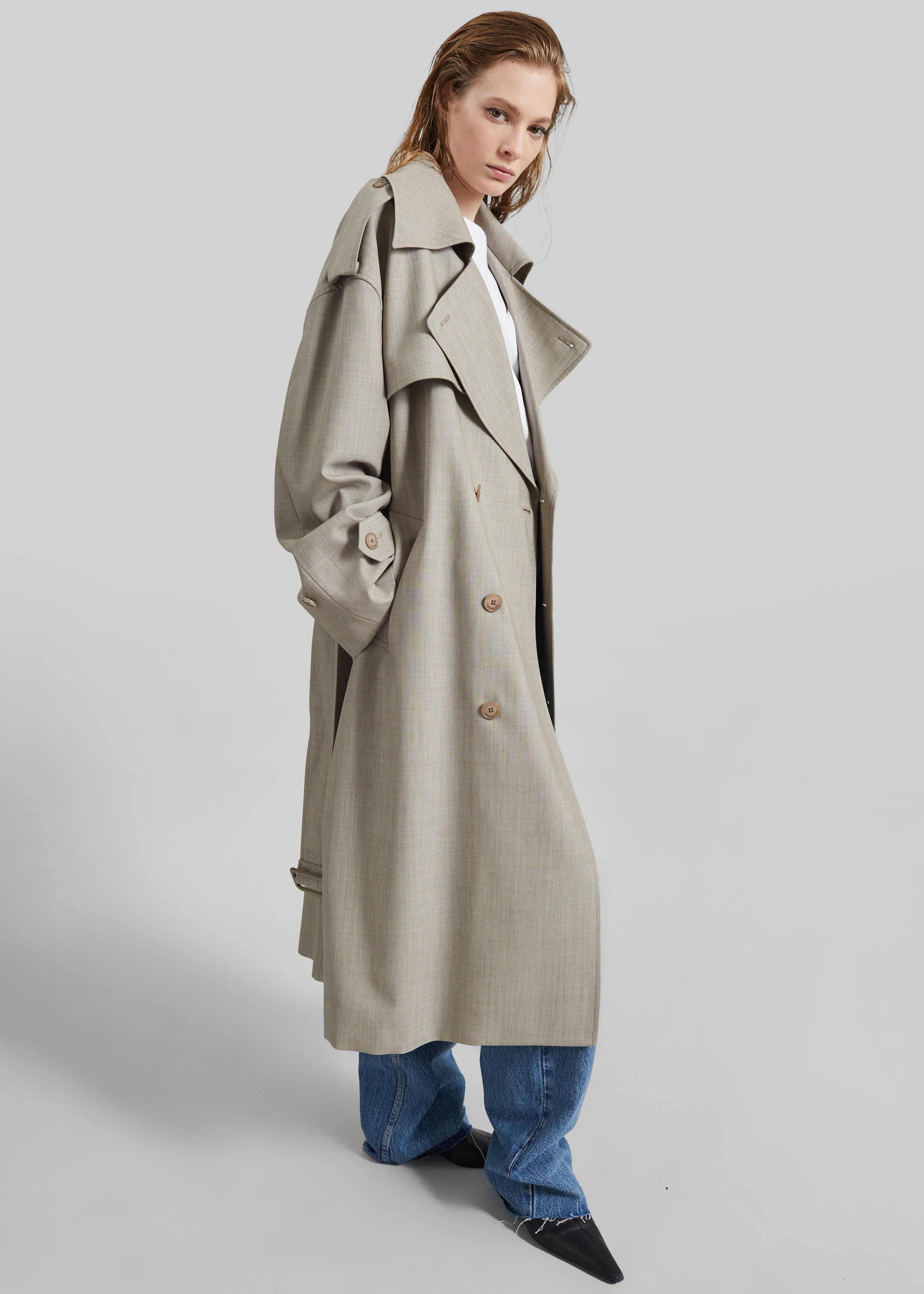Dursley Oversized Trench Coat - Beige Melange - Image 3