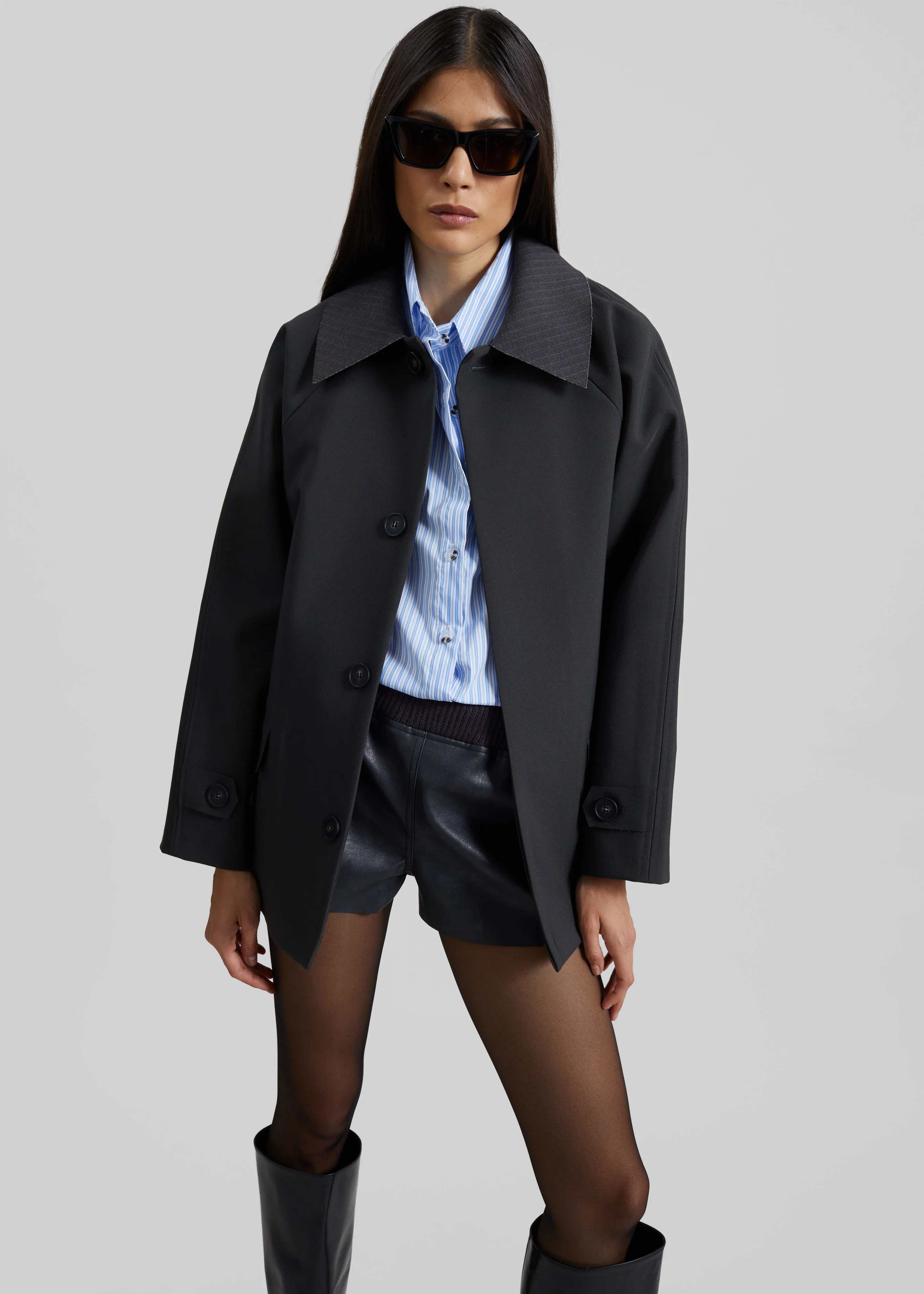 Ebbe Contrast Collar Boxy Jacket - Charcoal - Image 4