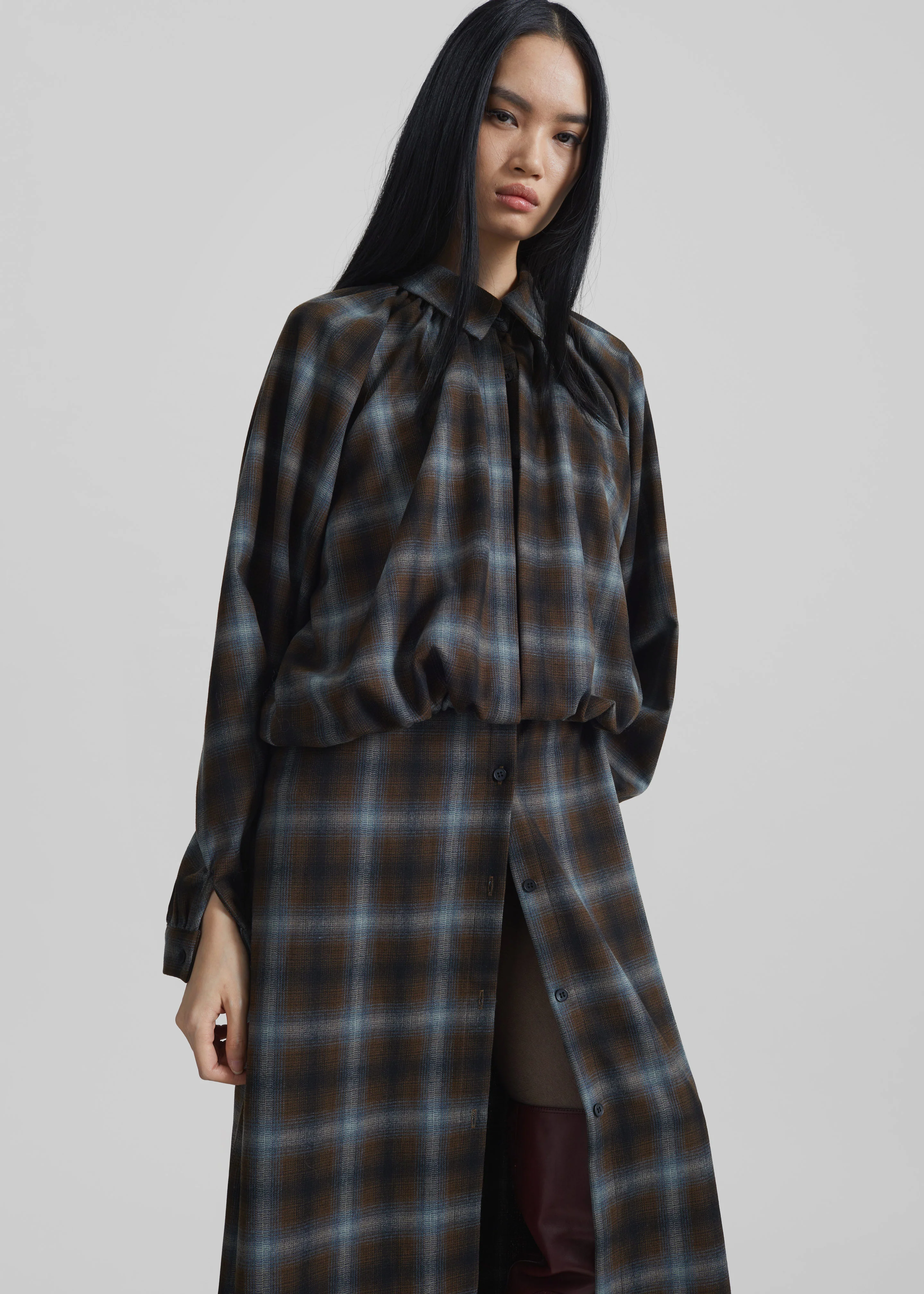 Ebell Layered Shirt Dress - Brown Plaid - Image 8