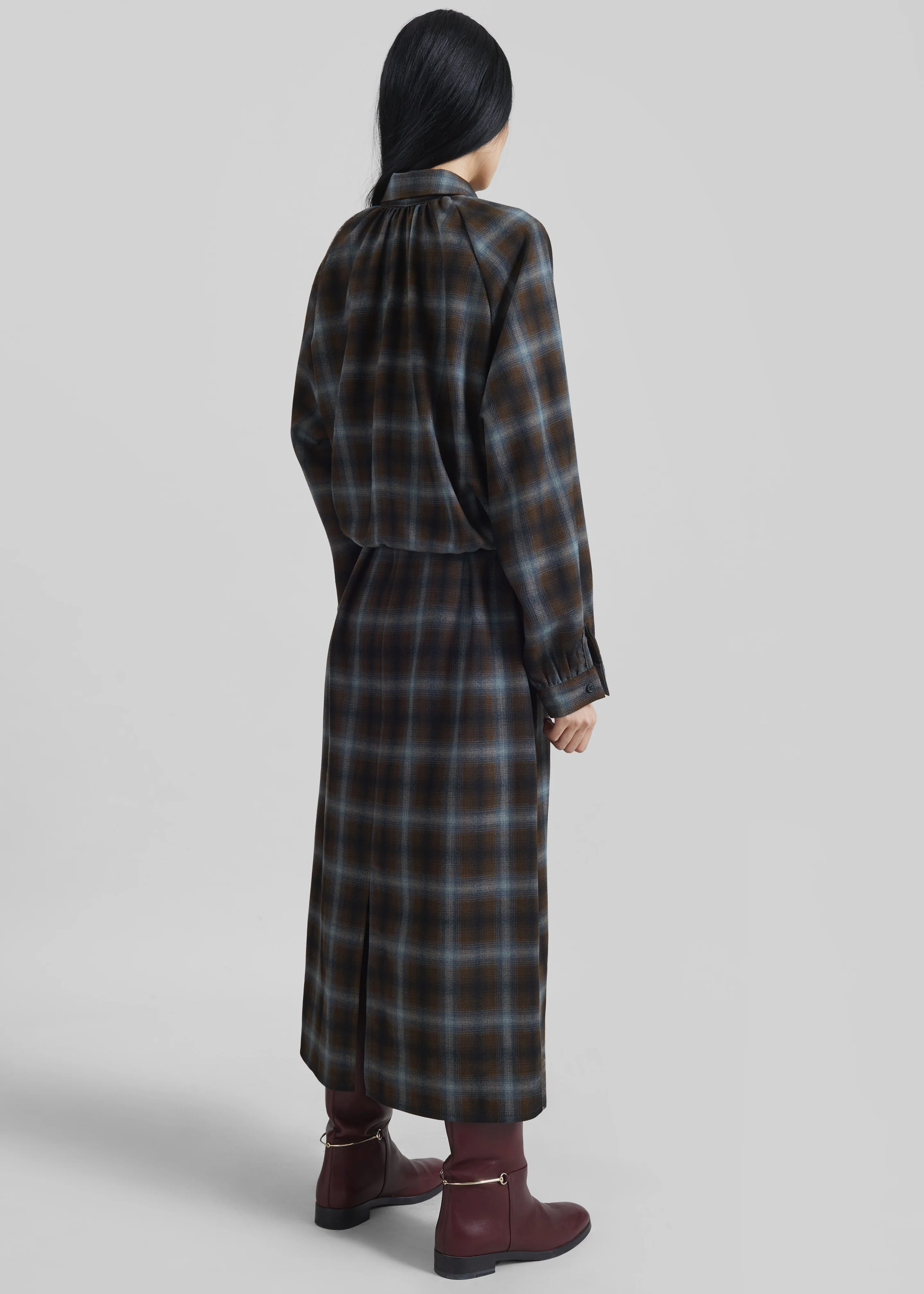 Ebell Layered Shirt Dress - Brown Plaid - Image 9