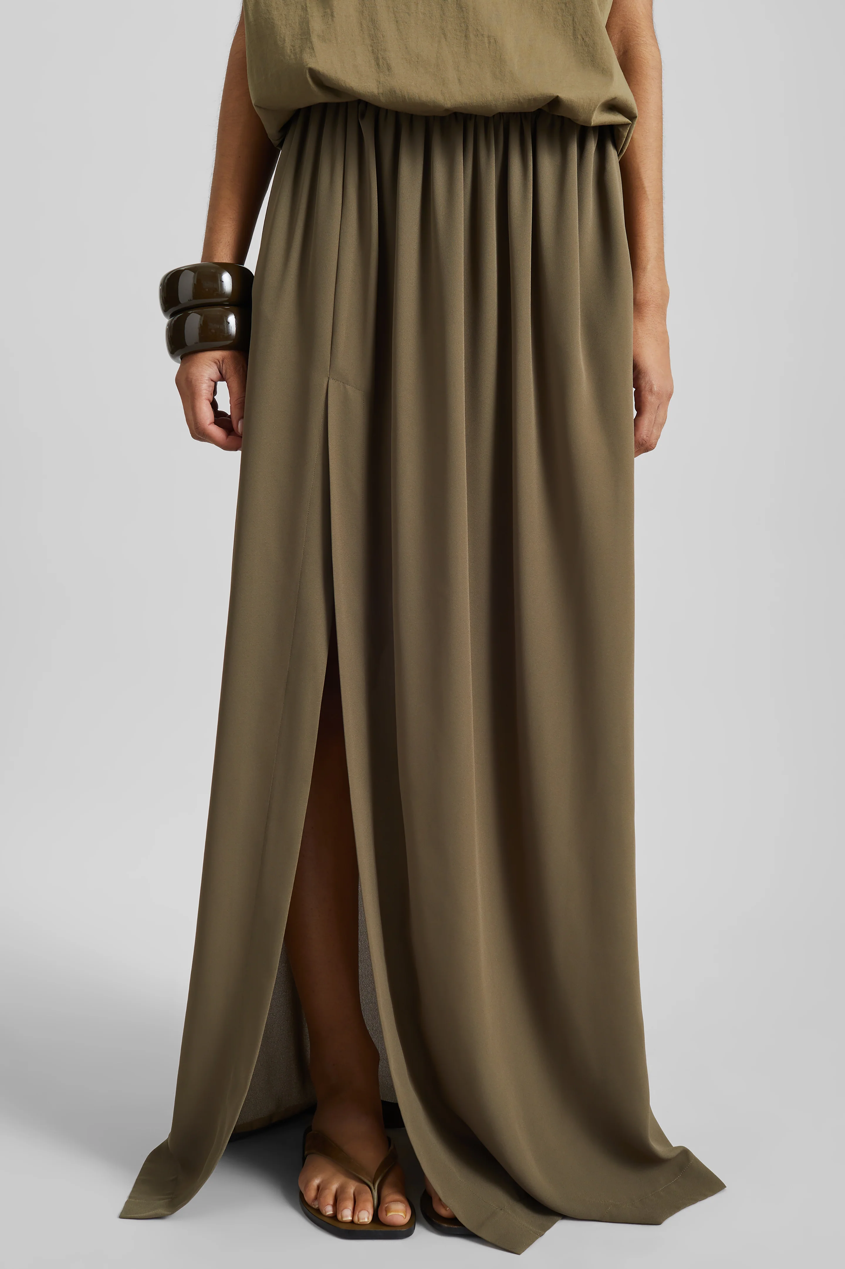 Elie Silk Fluid Maxi Skirt - Olive - Image 4