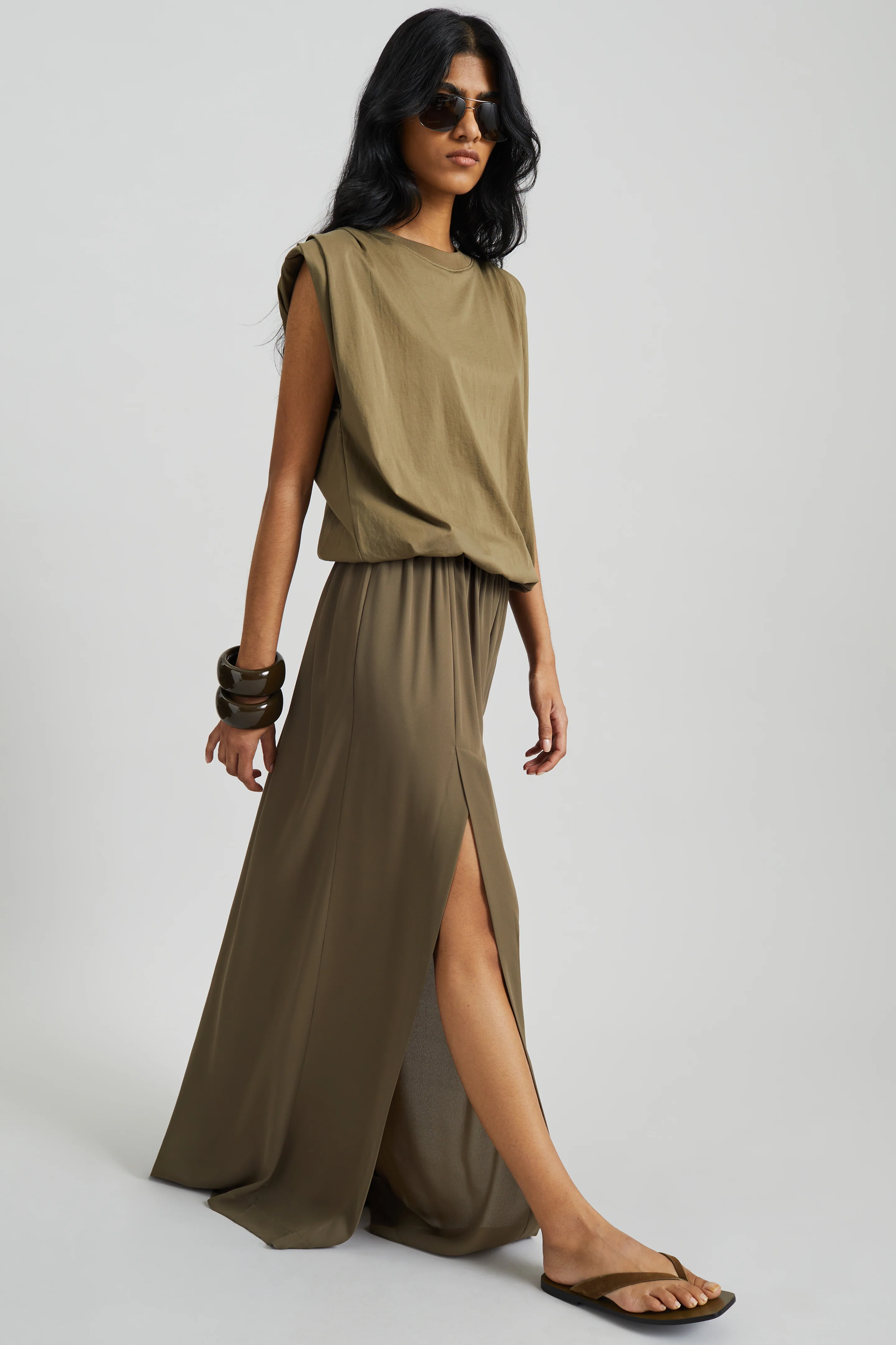 Elie Silk Fluid Maxi Skirt - Olive - Image 5