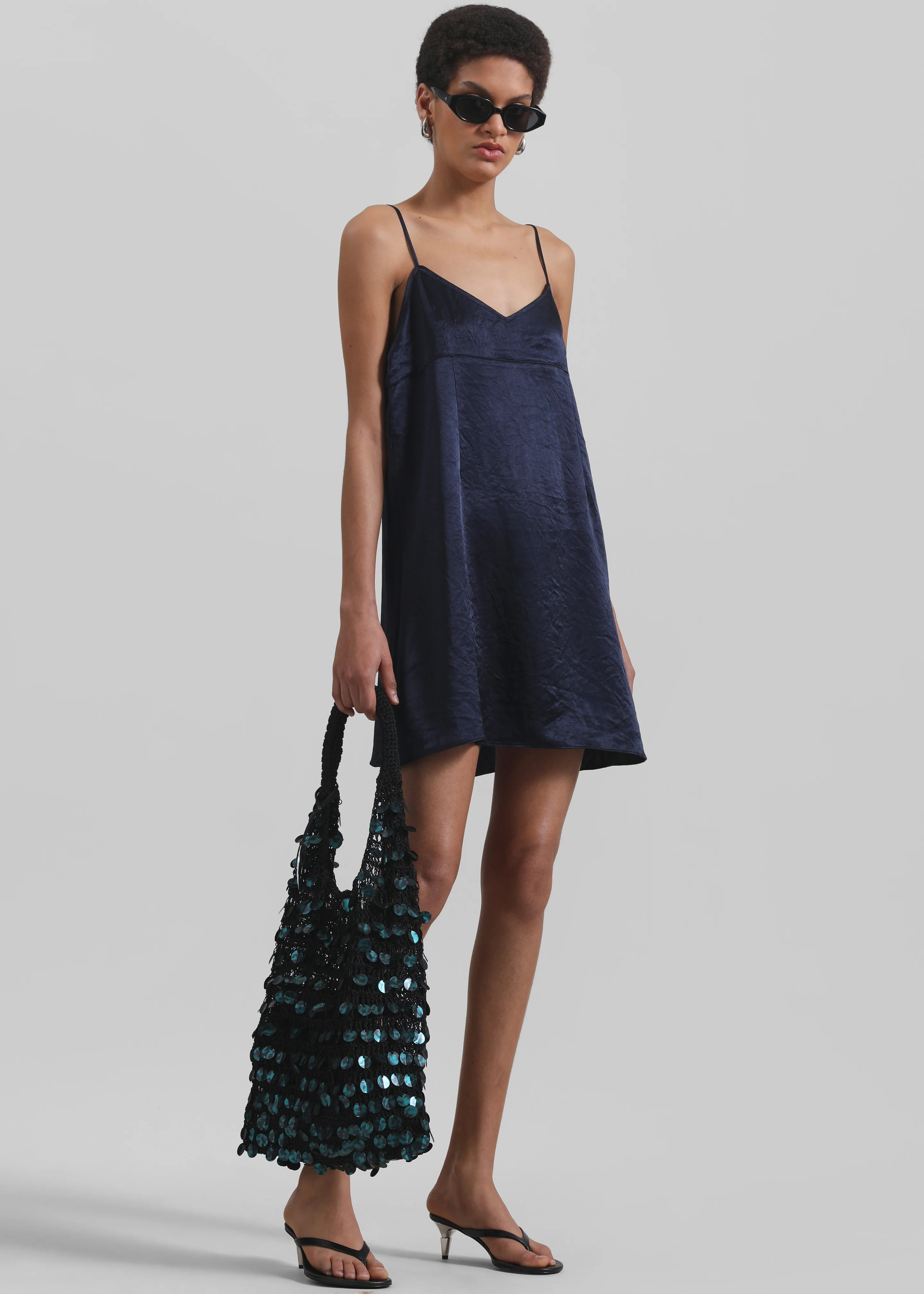 Elma Satin Mini Dress - Navy - Image 3