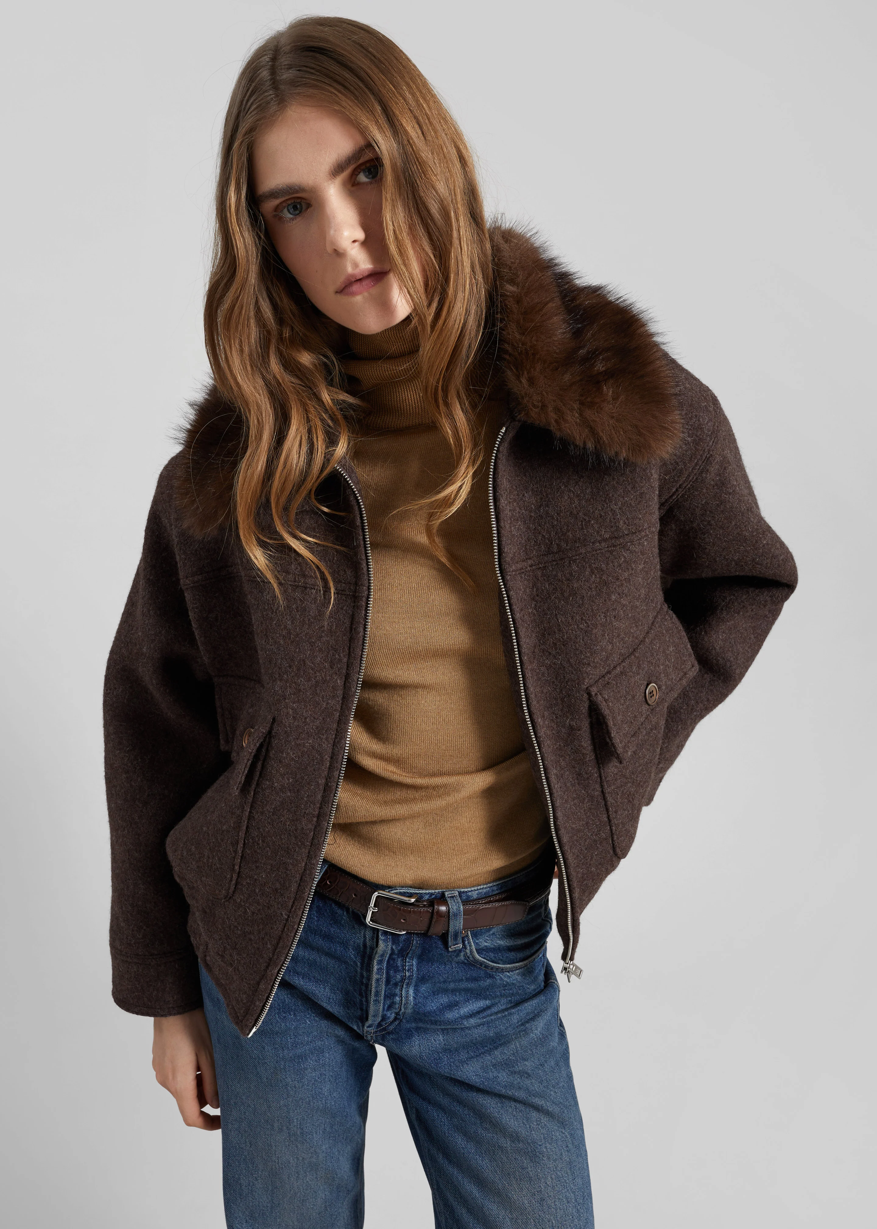 Elmont Brushed Wool Quilted Jacket - Brown - Image 2