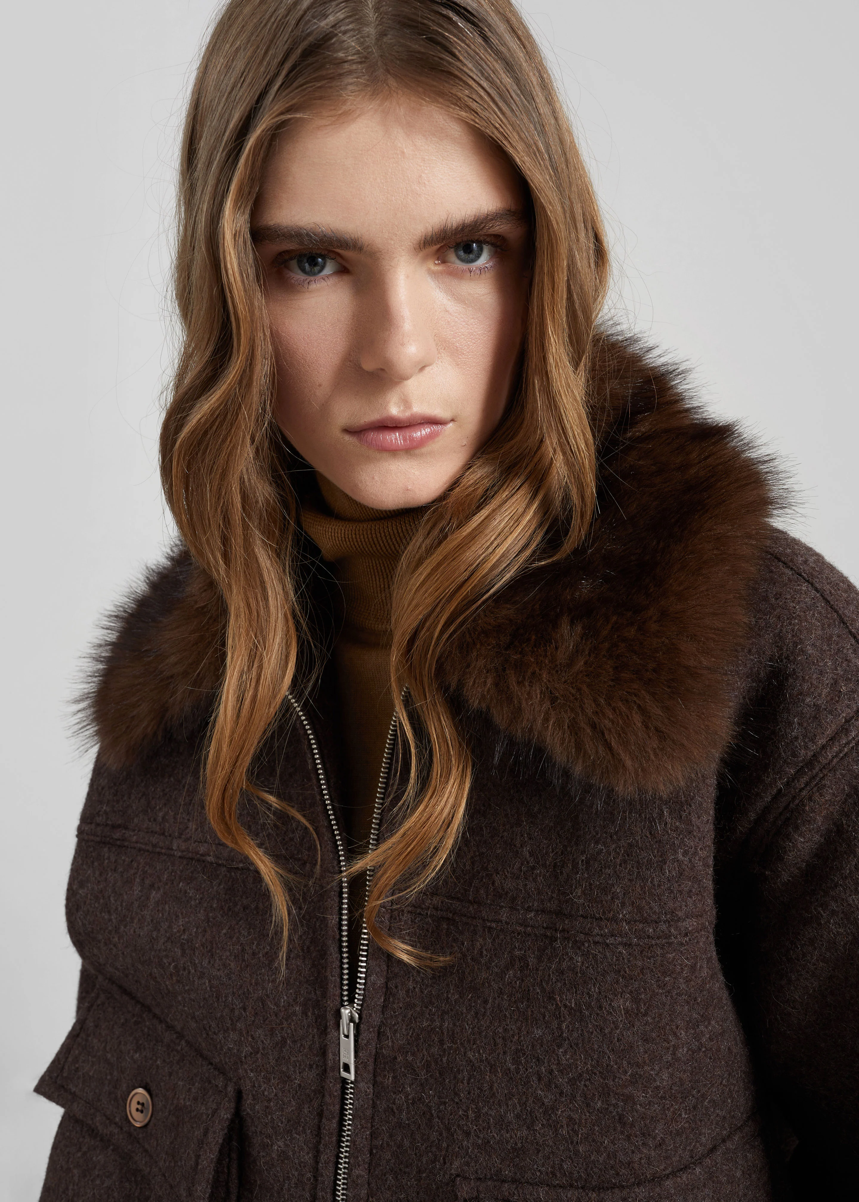 Elmont Brushed Wool Quilted Jacket - Brown - Image 3