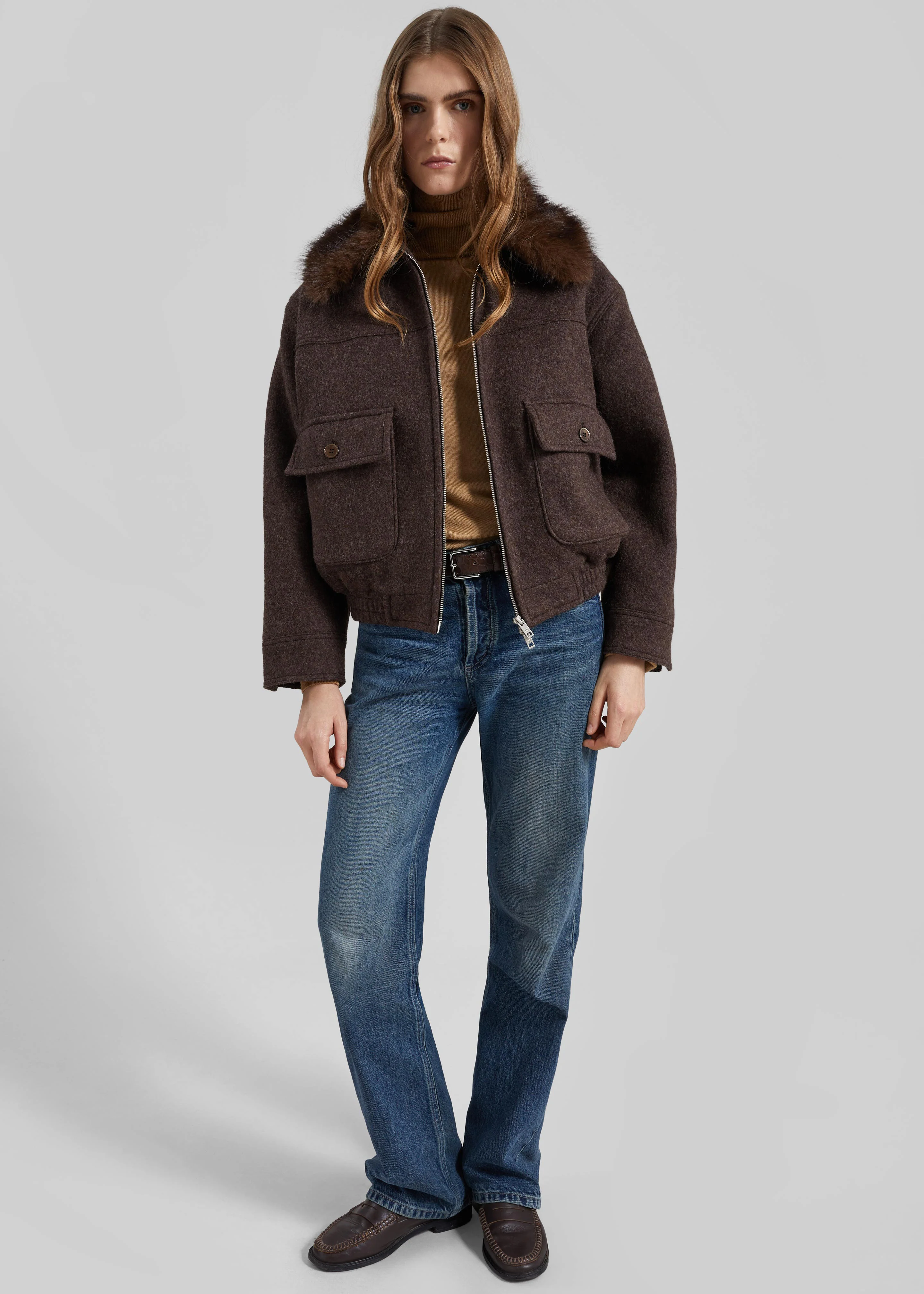 Elmont Brushed Wool Quilted Jacket - Brown - Image 4