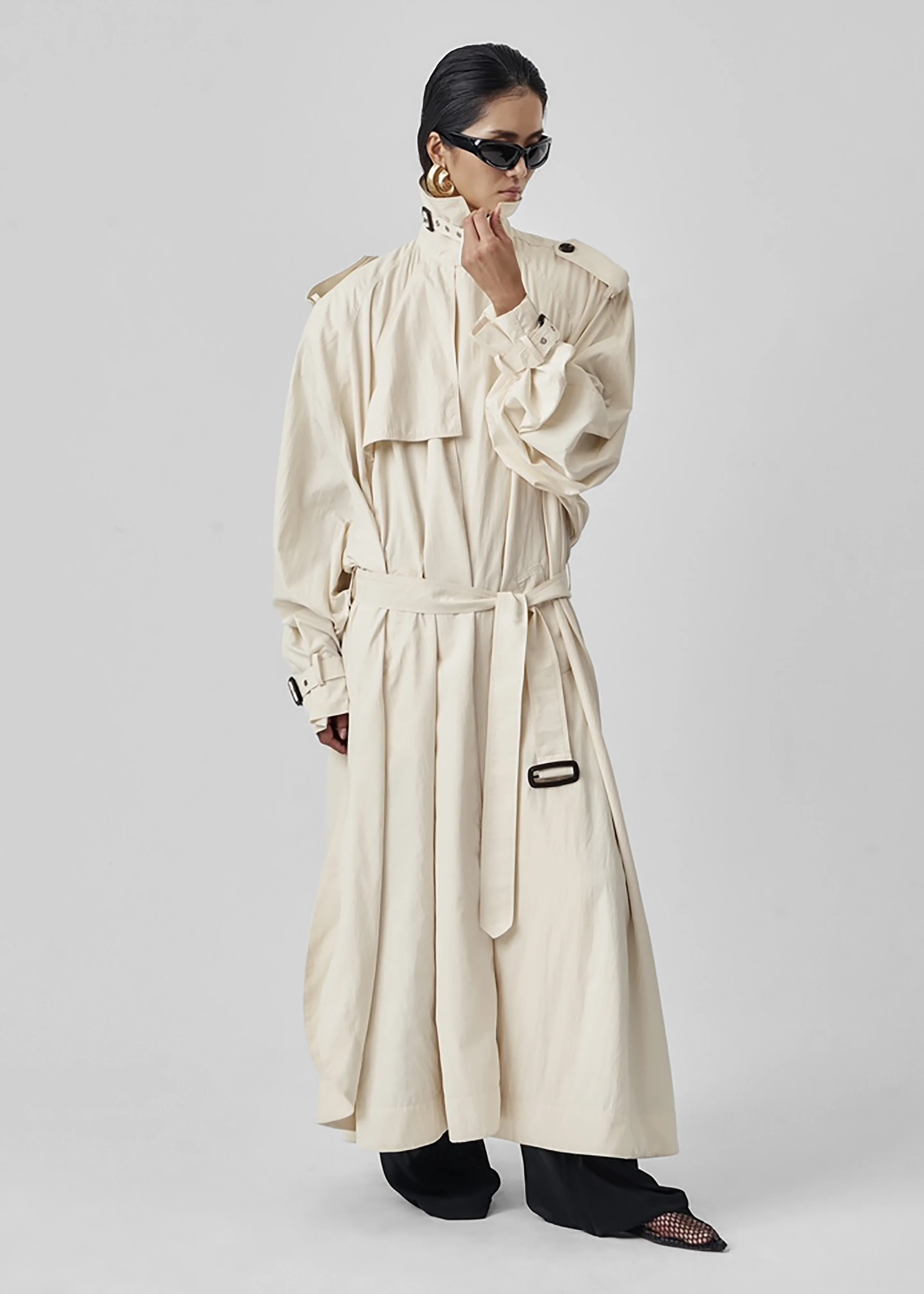 Elsdon Fluid Long Trench - Light Beige - Image 9
