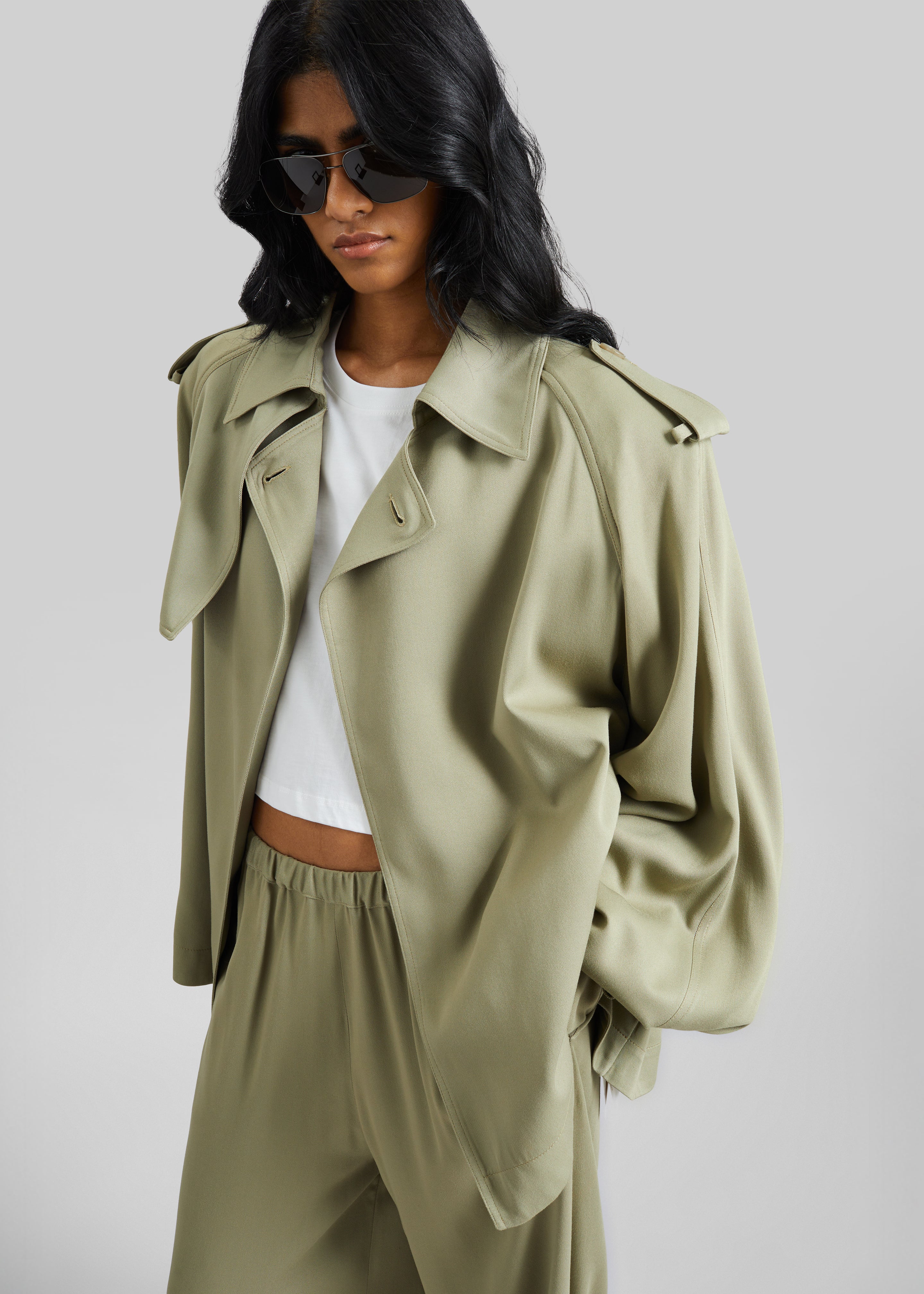 Elva Fluid Short Trench - Sage - Image 6