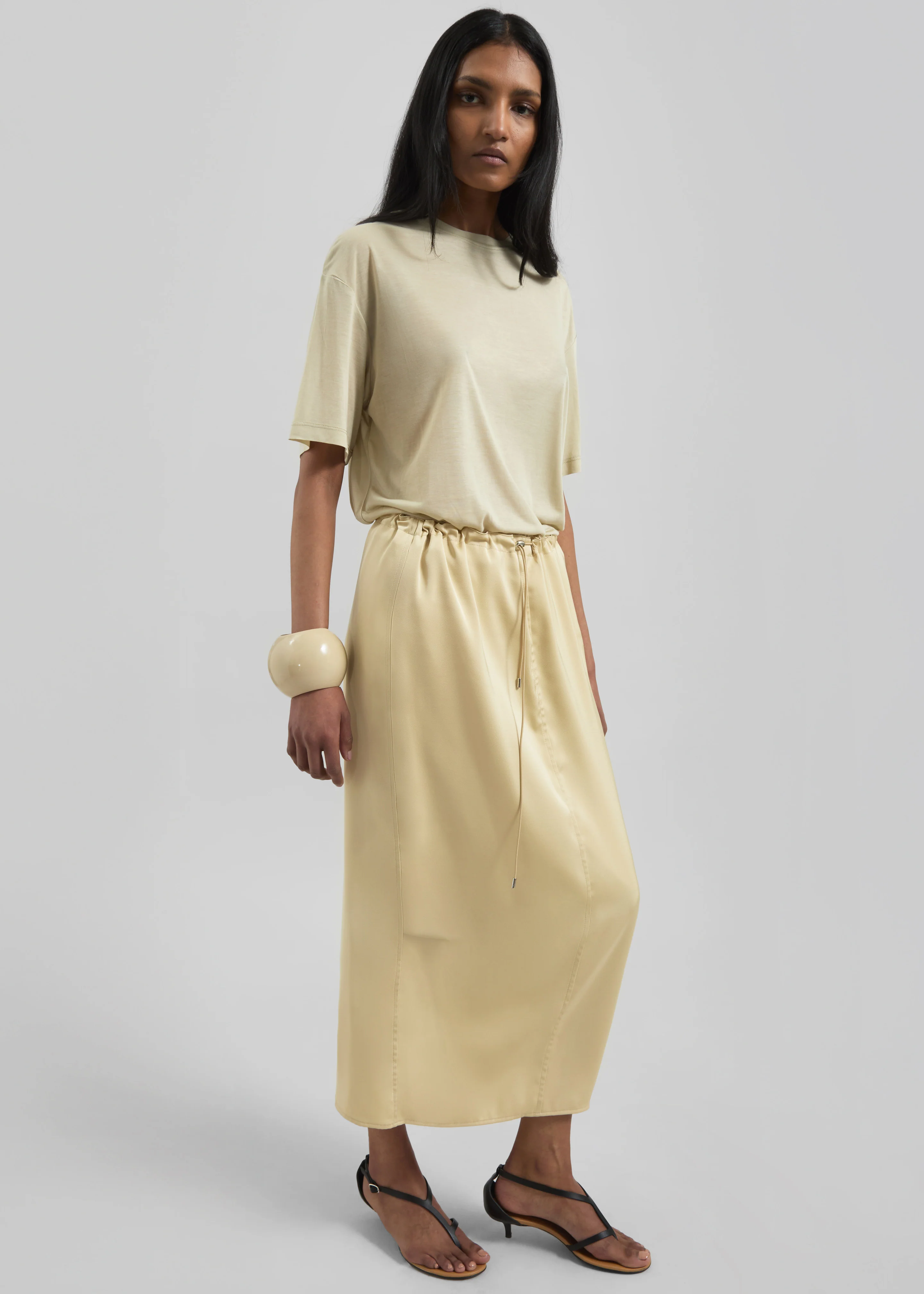 Elvas Satin Midi Skirt - Pale Yellow