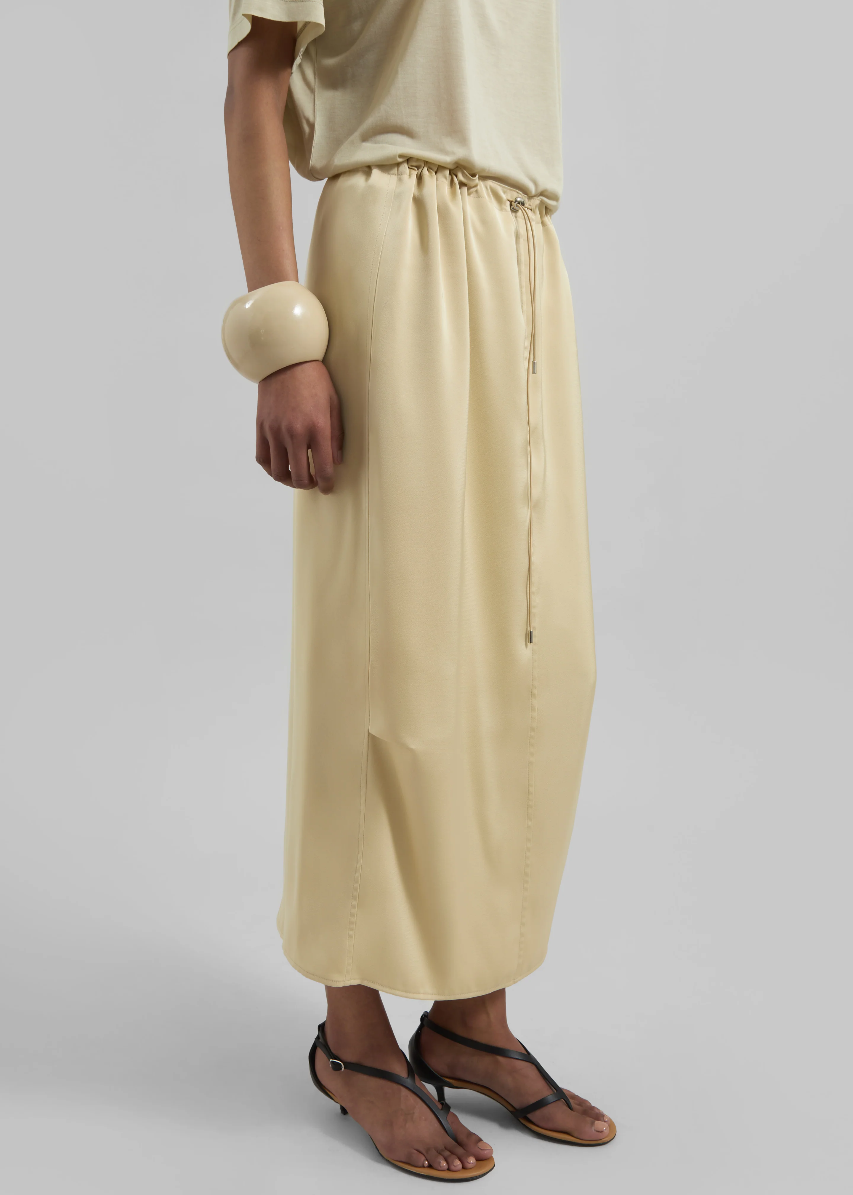 Elvas Satin Midi Skirt - Pale Yellow - Image 6