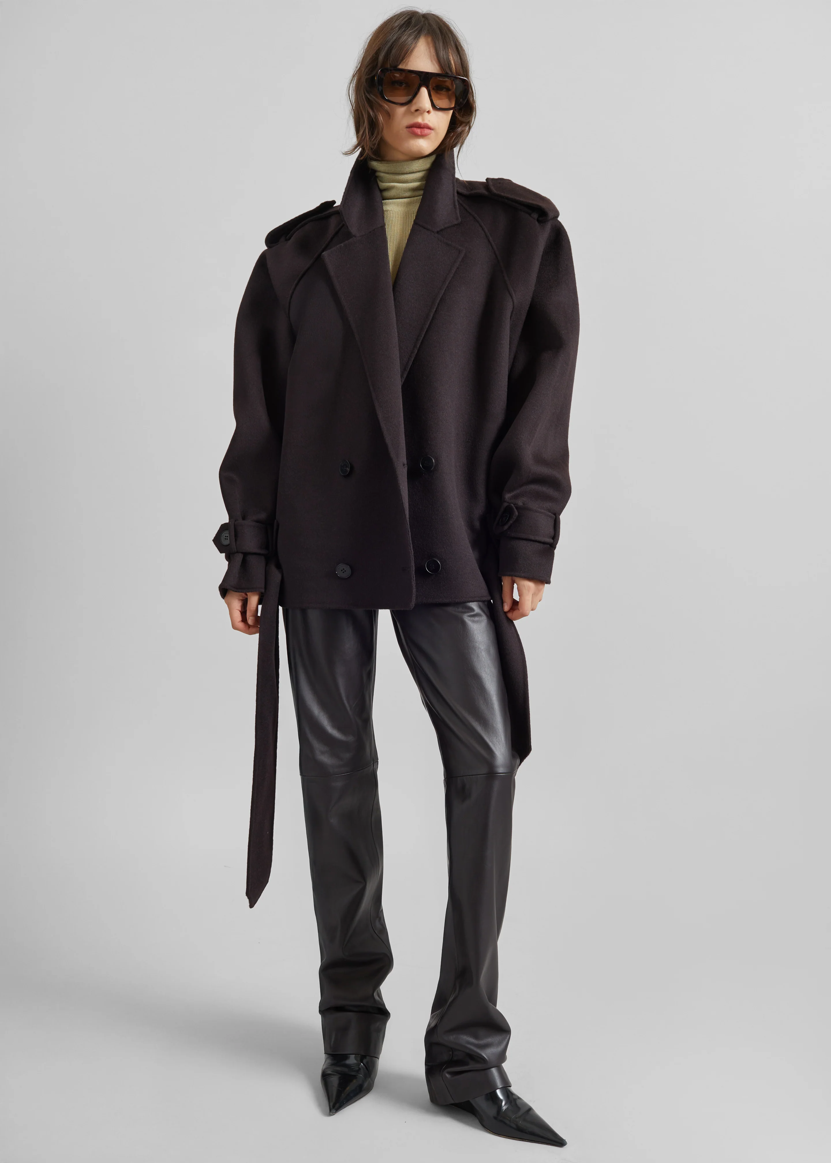 Elys Short Wool Trench - Dark Plum - Image 4