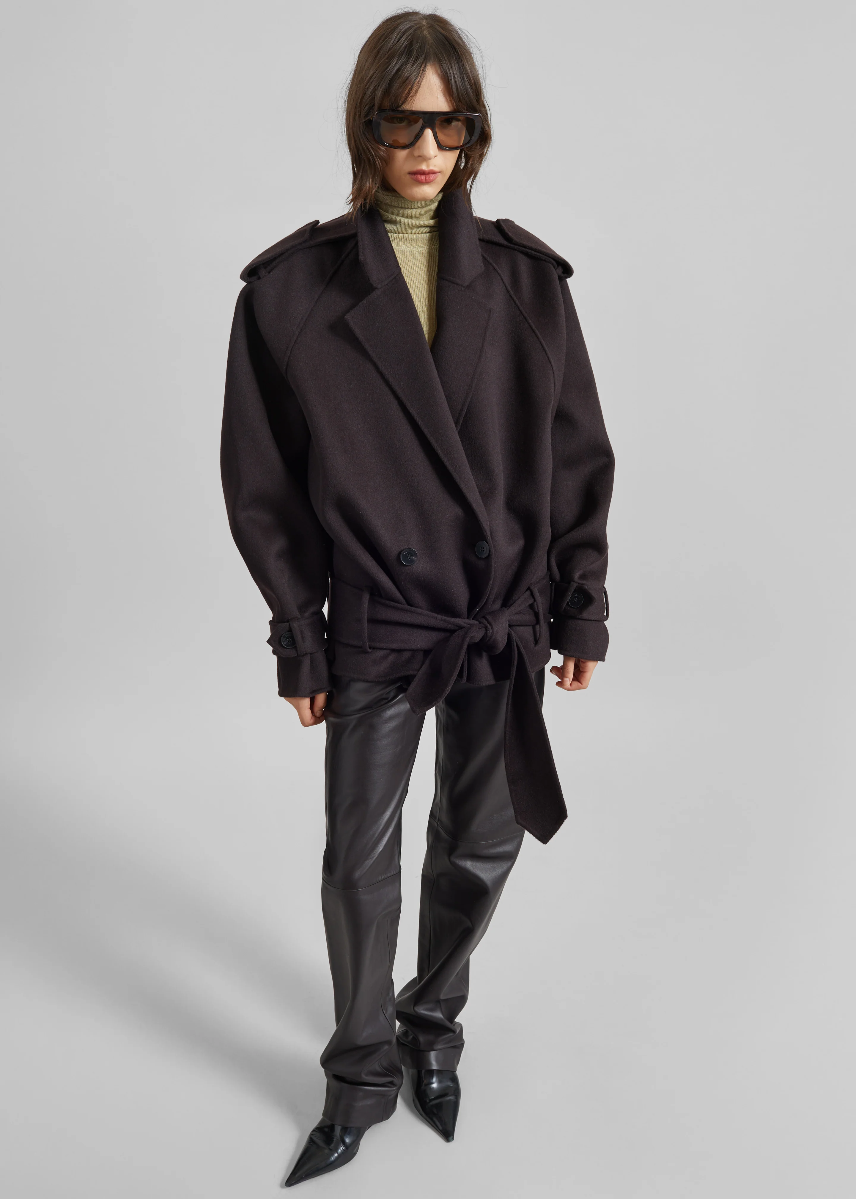 Elys Short Wool Trench - Dark Plum - Image 5