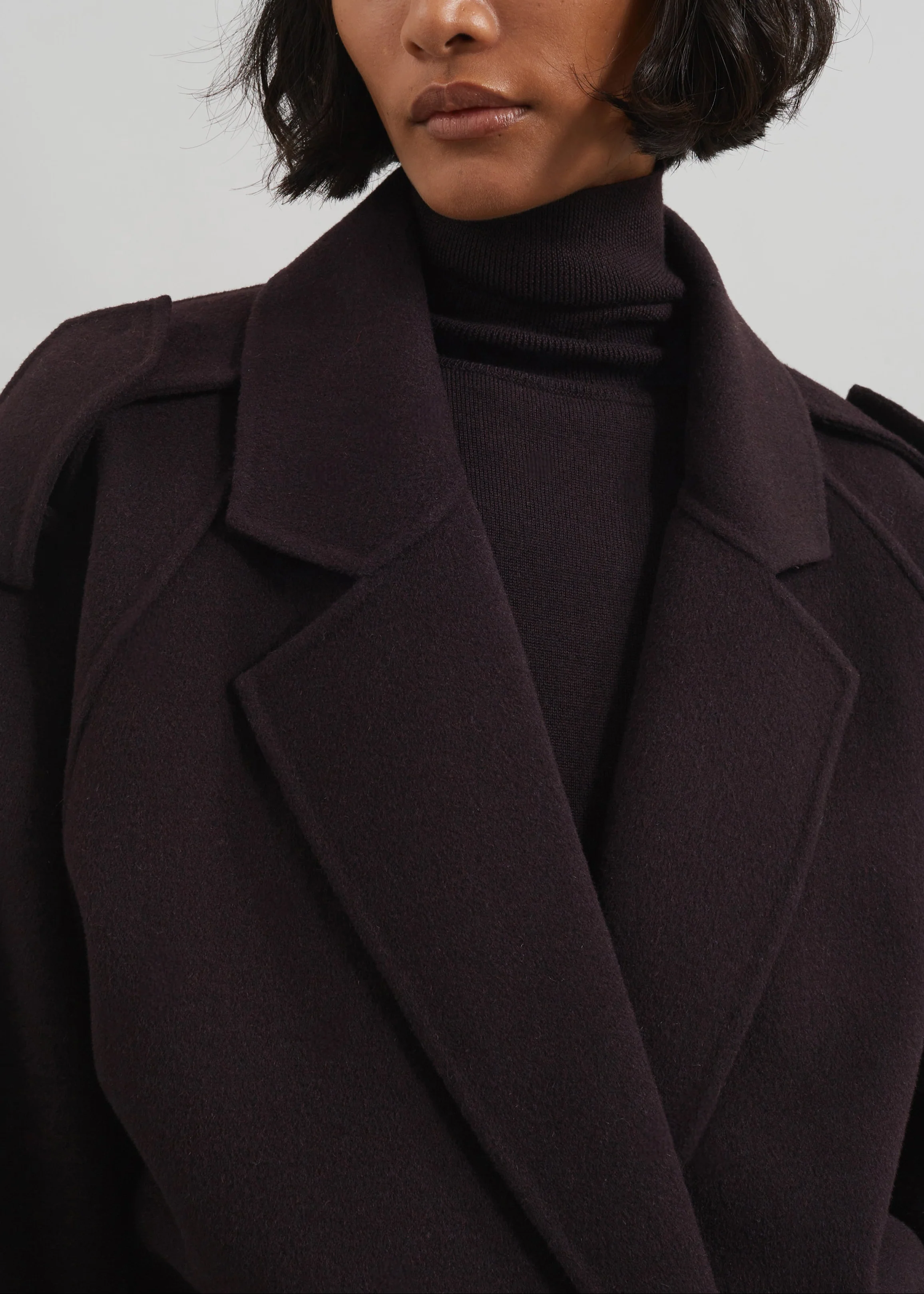 Elys Short Wool Trench - Dark Plum - Image 8