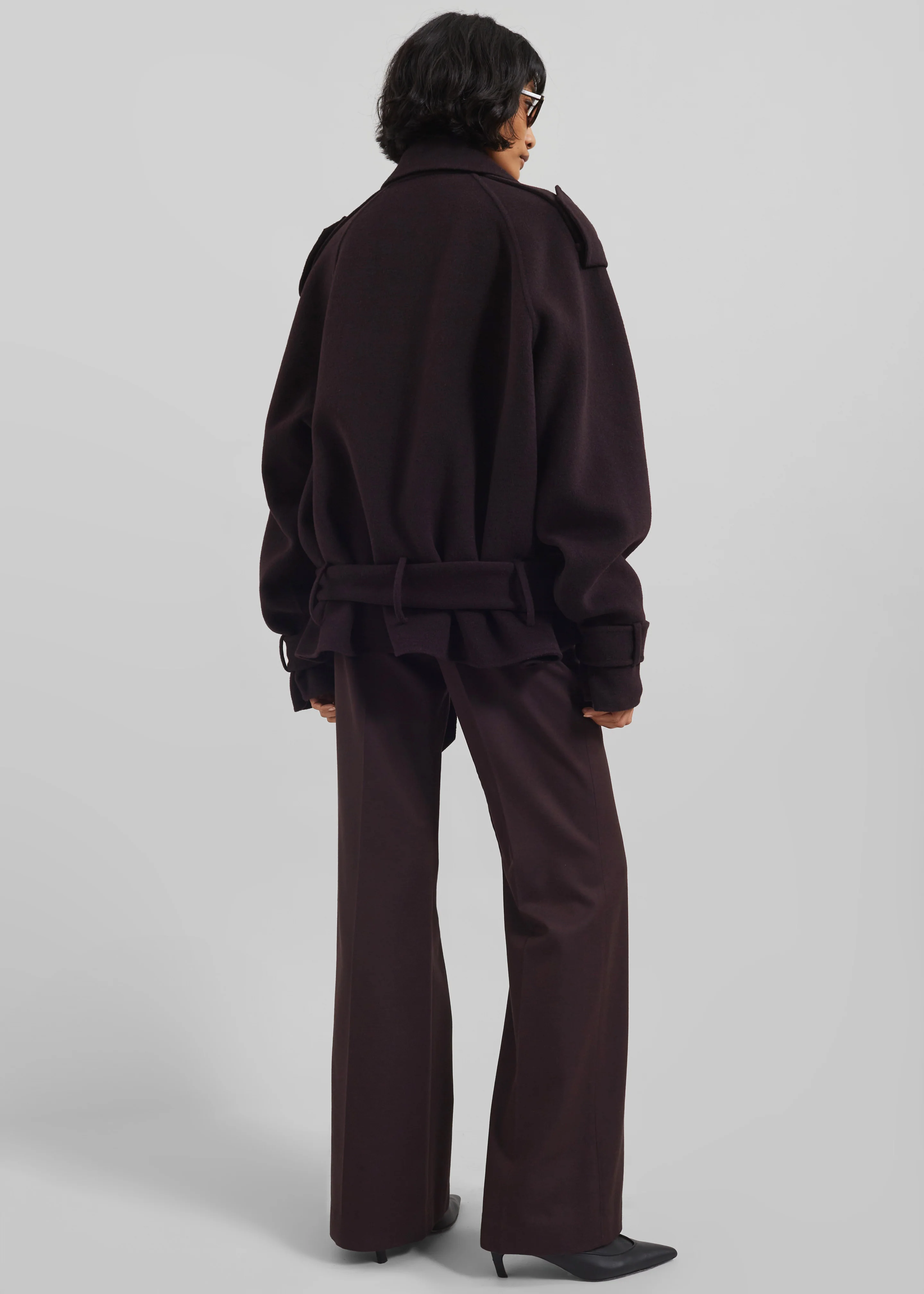 Elys Short Wool Trench - Dark Plum - Image 9