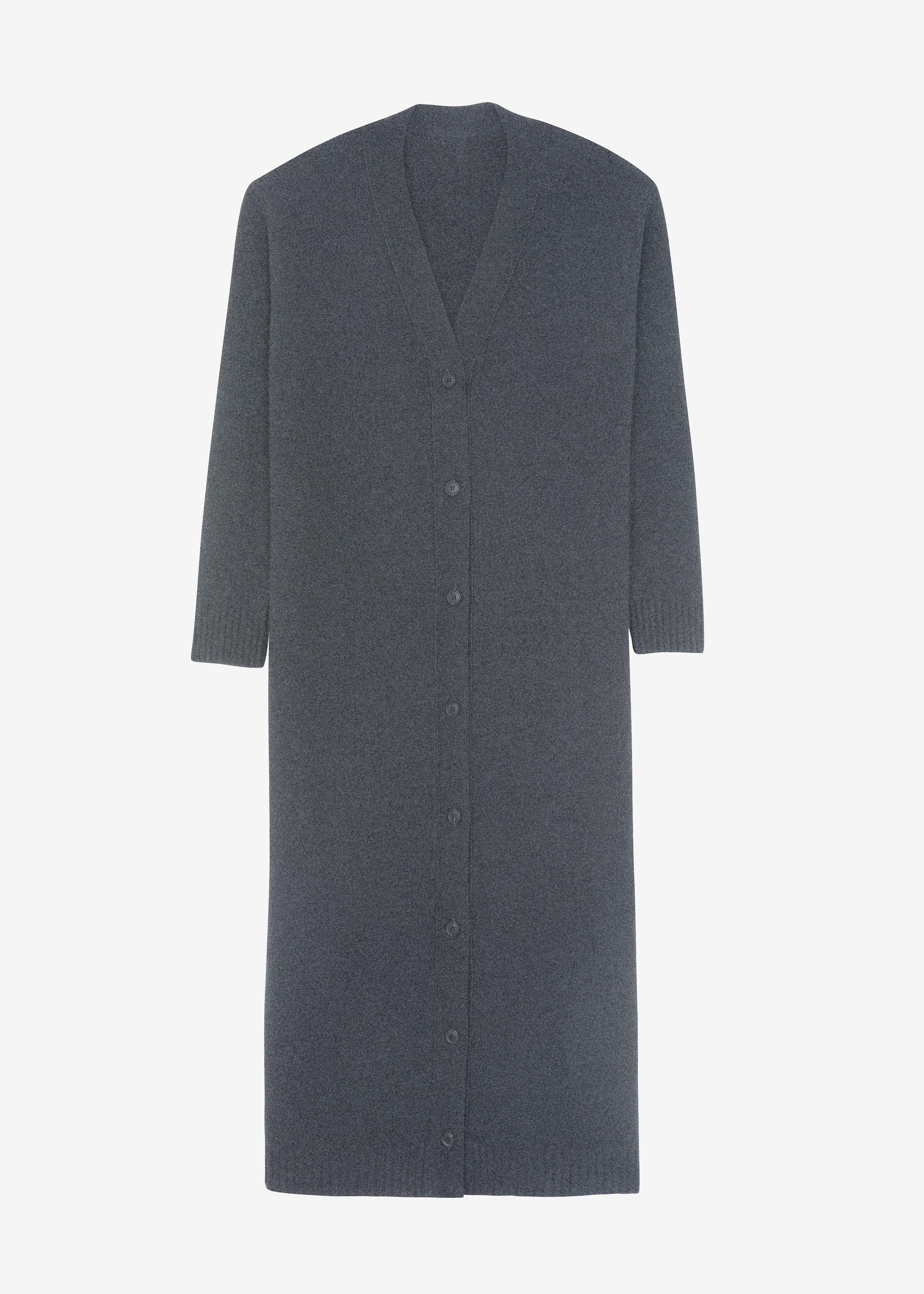 Emi Long Knit Cardigan - Dark Grey Melange - Image 10