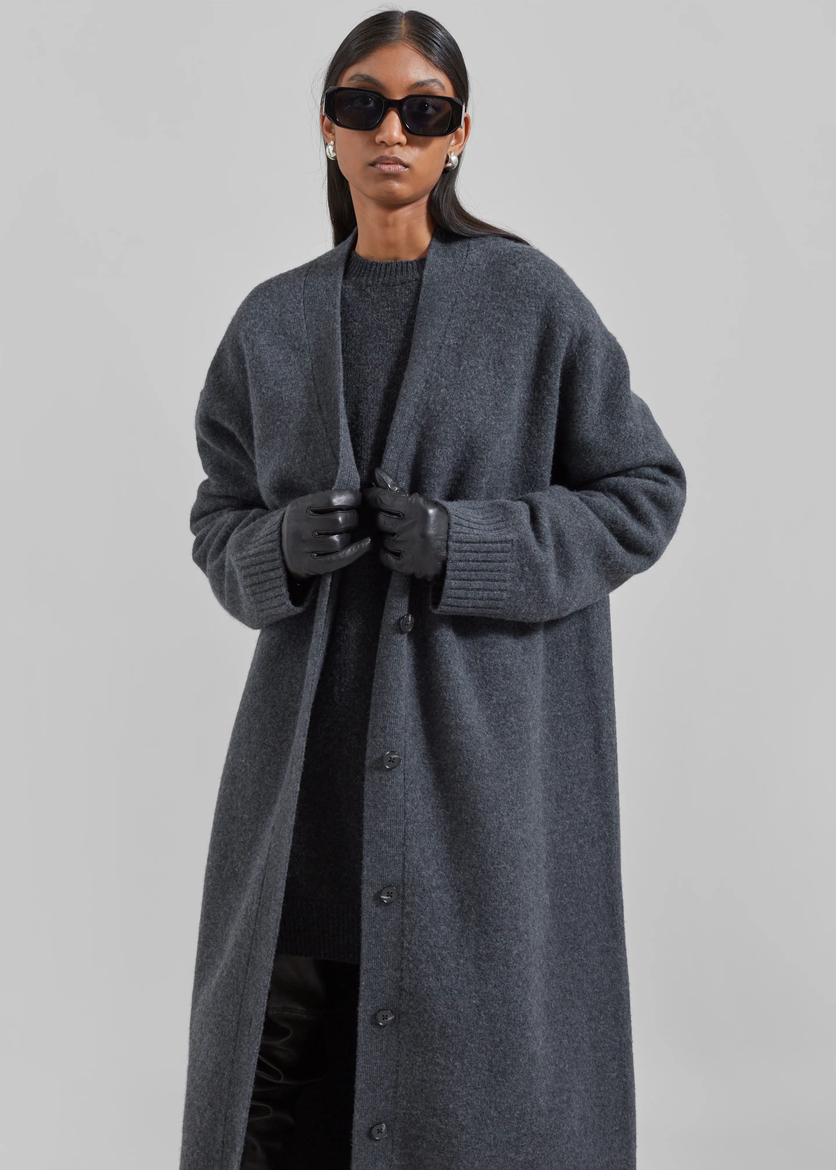 Emi Long Knit Cardigan - Dark Grey Melange - Image 3