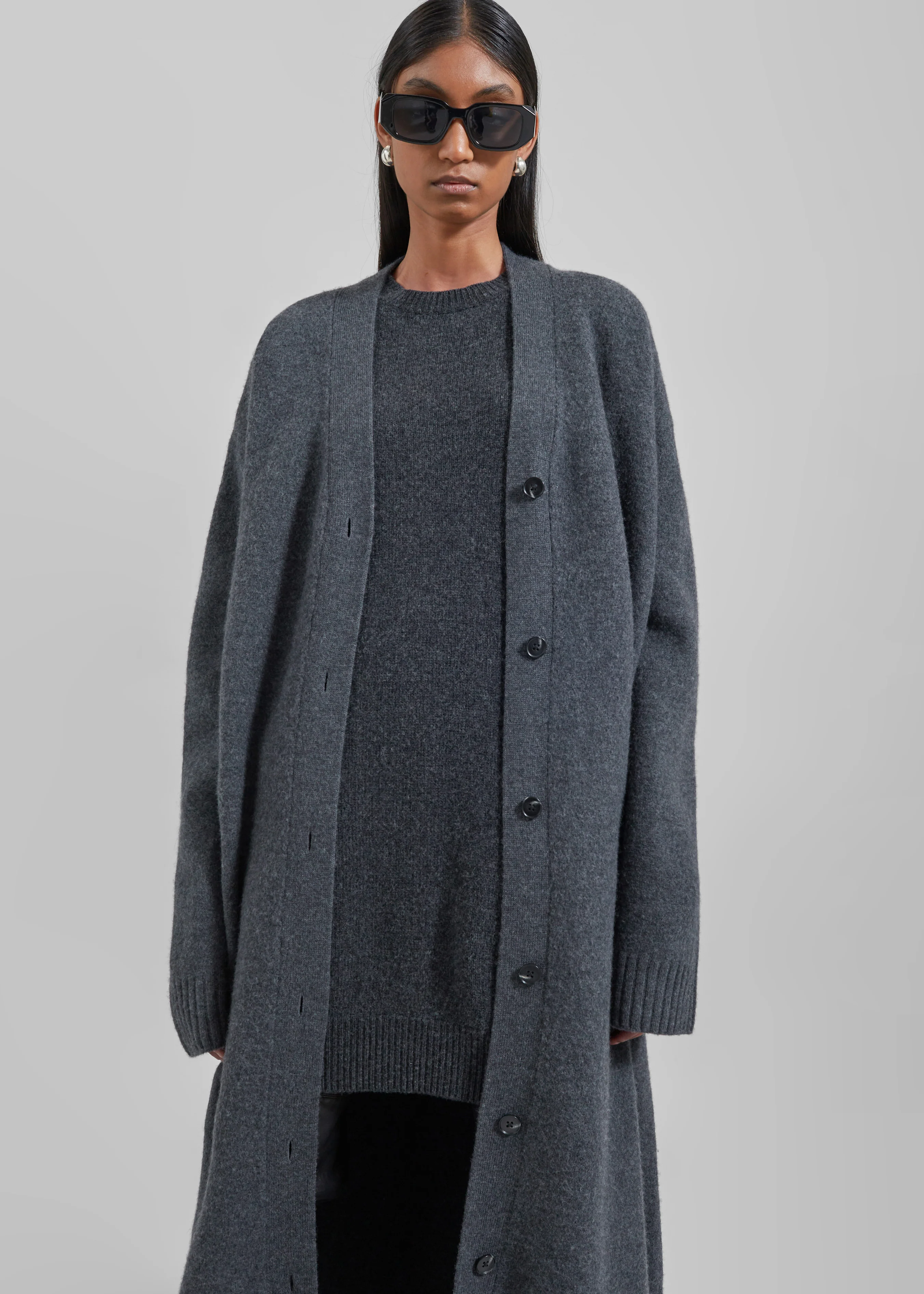 Emi Long Knit Cardigan - Dark Grey Melange - Image 5