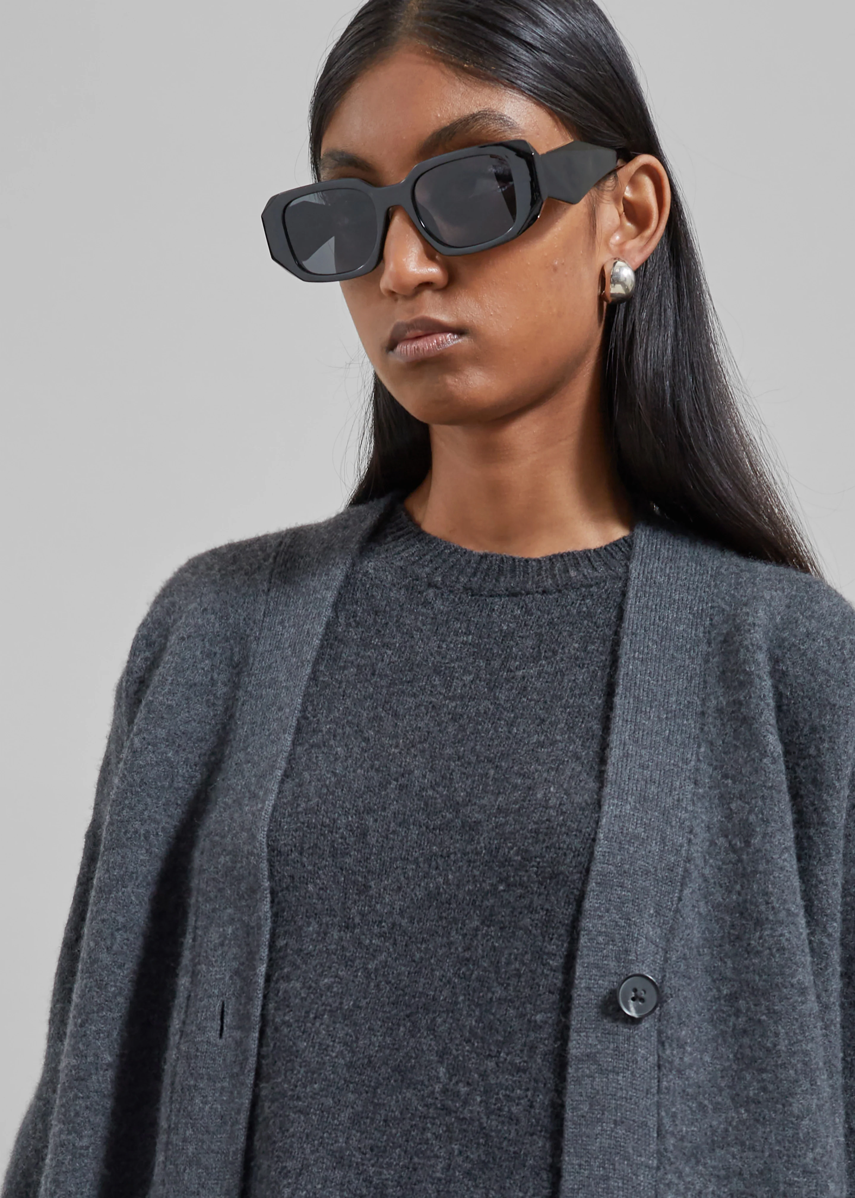 Emi Long Knit Cardigan - Dark Grey Melange - Image 6