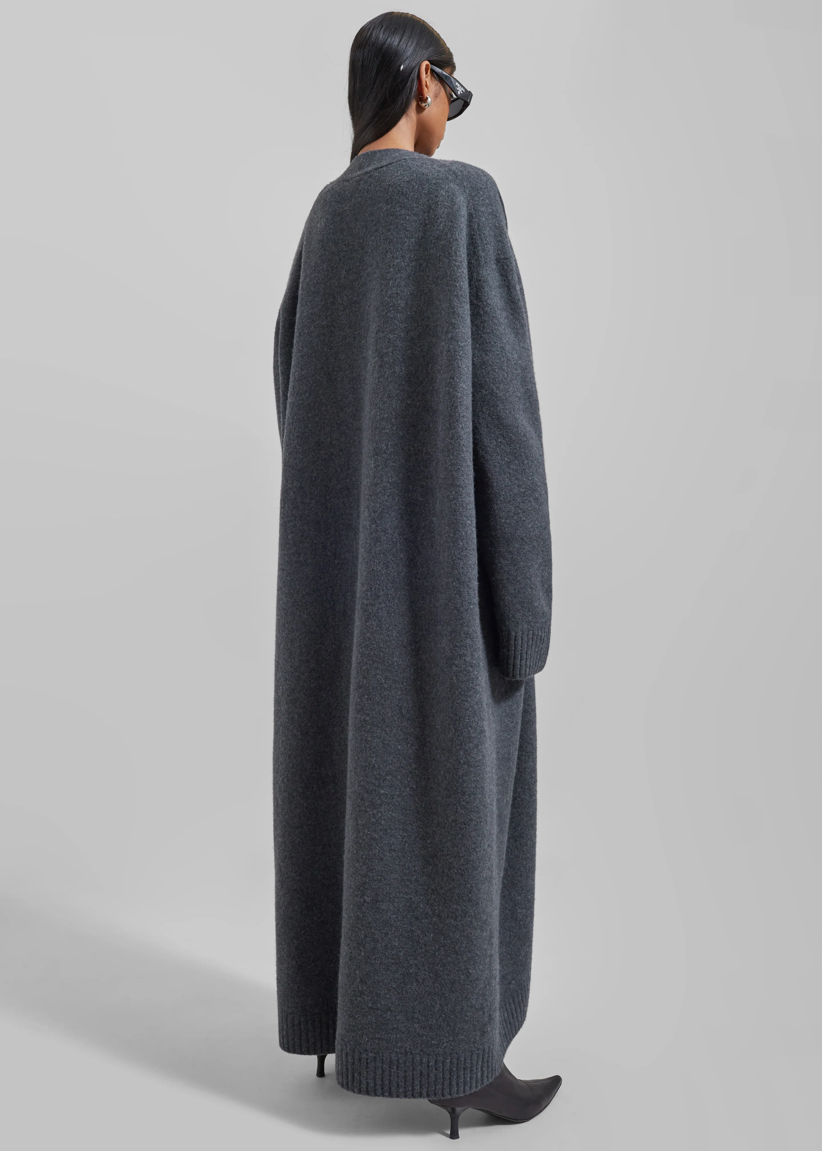 Emi Long Knit Cardigan - Dark Grey Melange - Image 9